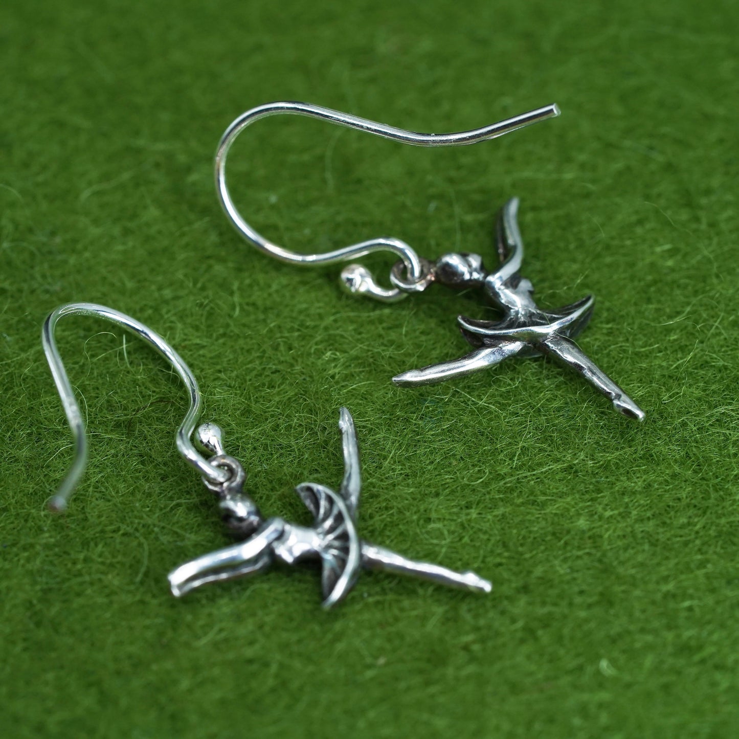Vintage sterling silver handmade earrings, 925 ballerina dancer dangle