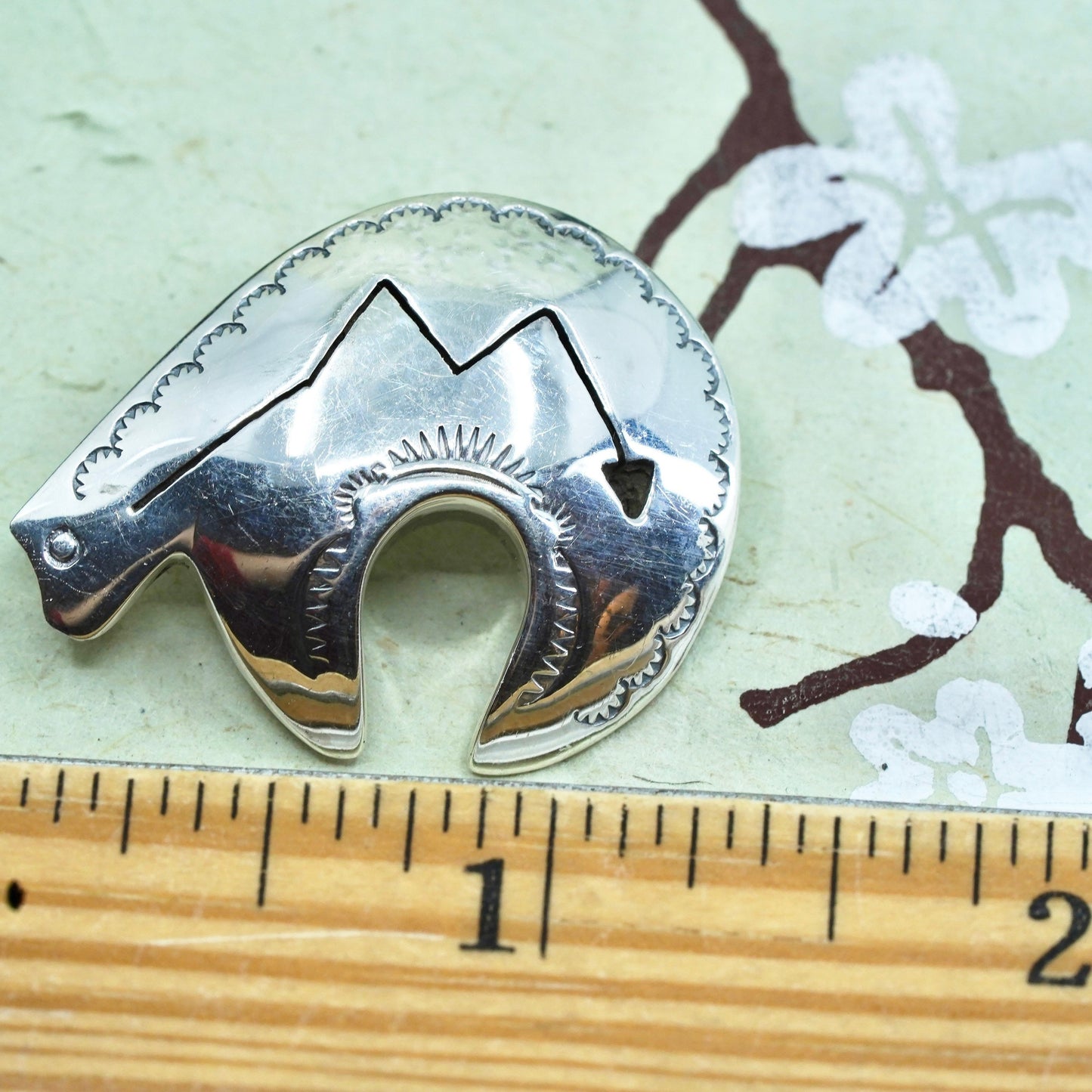 vtg Navajo G. J. Delgarito sterling silver handmade brooch, 925 polar bear pin