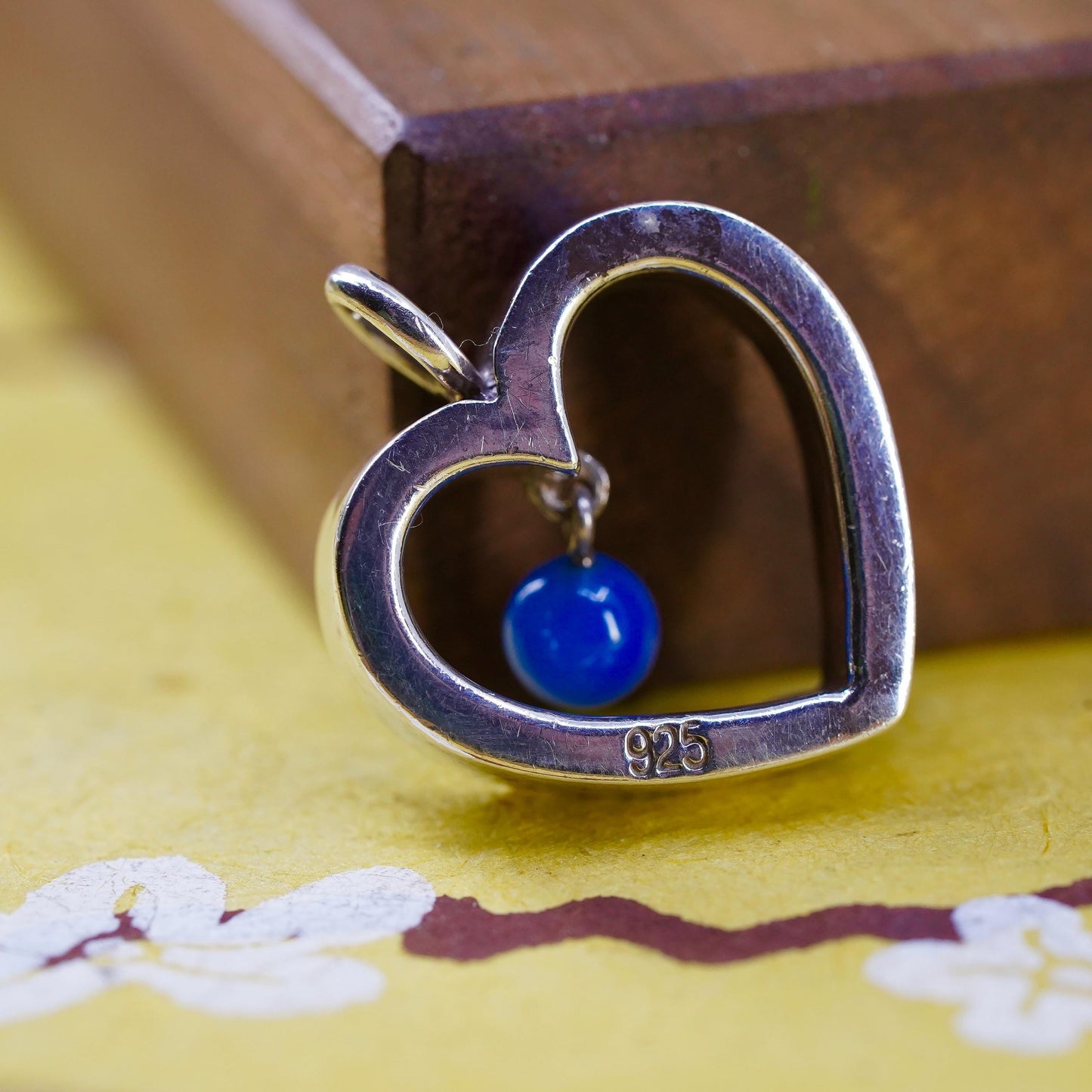 Vintage designer Sterling silver pendant, 925 heart charm with chalcedony bead