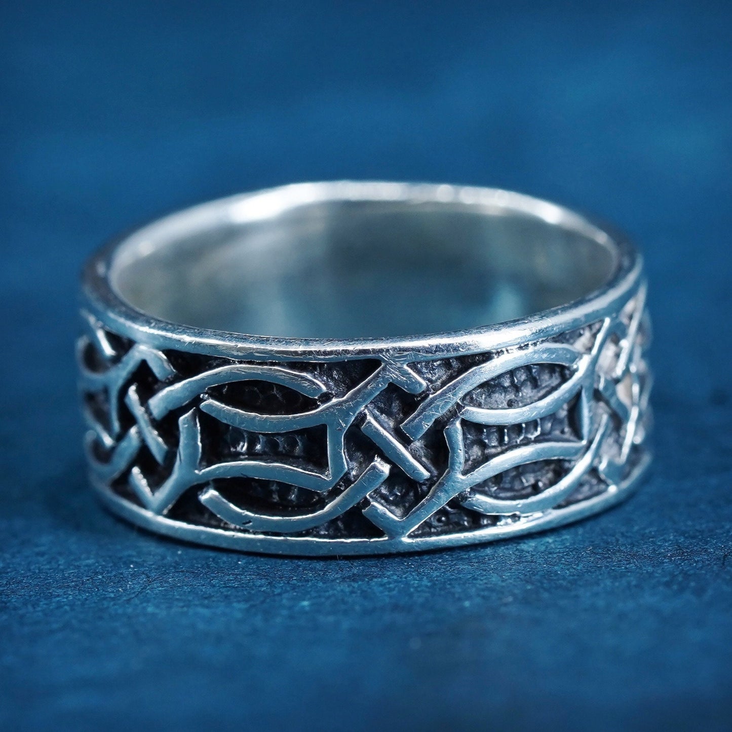 Size 7, vintage Sterling silver handmade ring, hopi 925 woven textured band