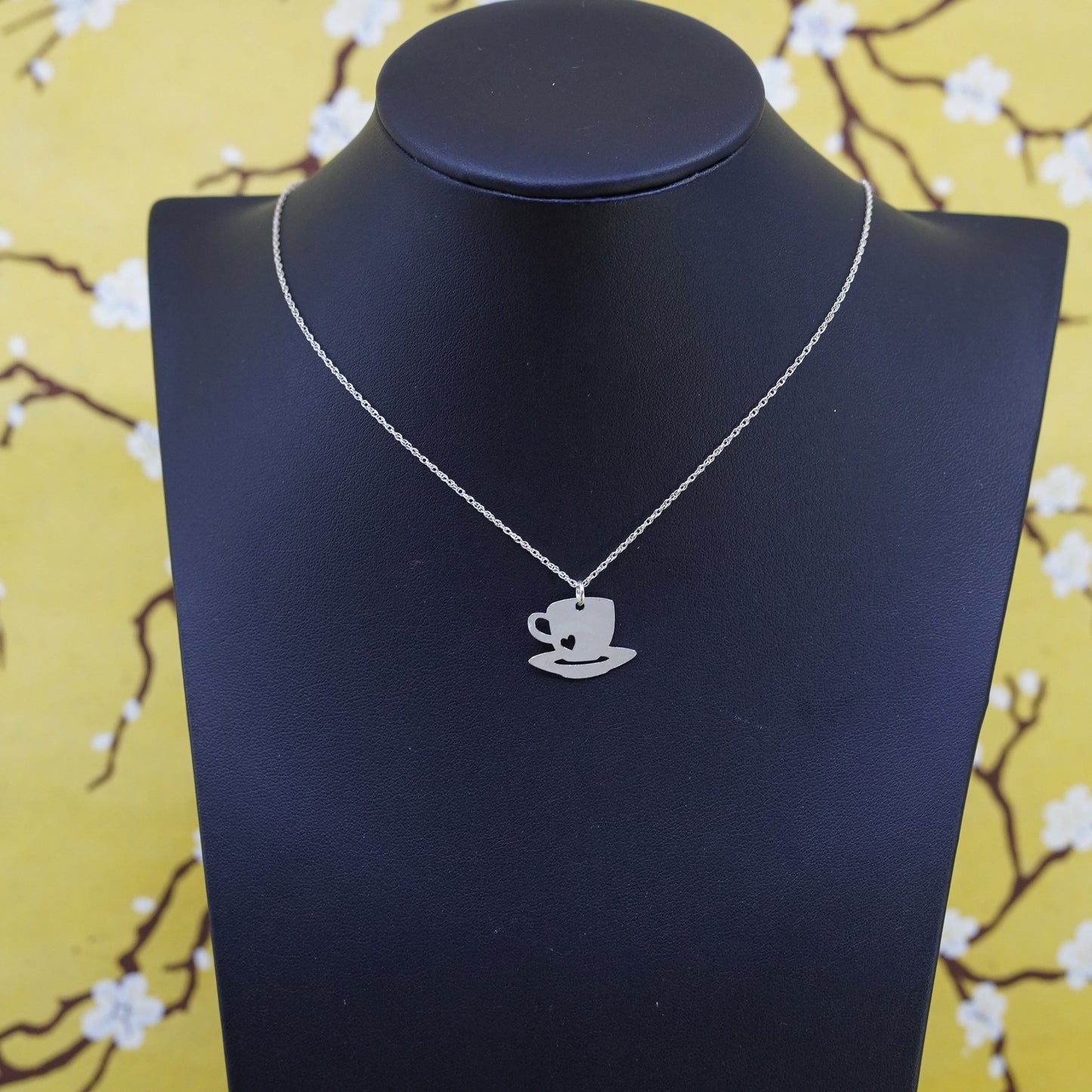 16+2”, sterling silver necklace, 925 rope chain with coffee cup pendant