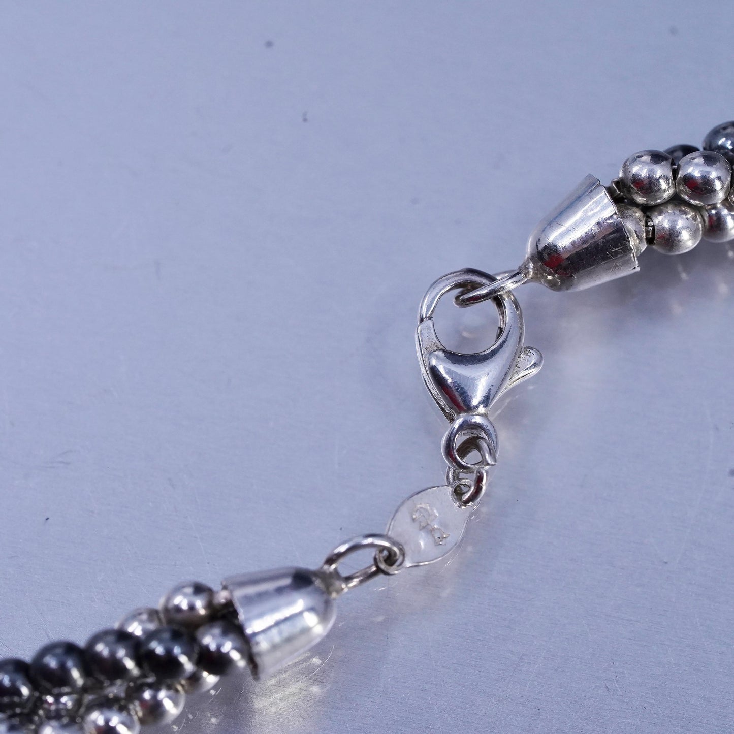 18", vintage Italian two tone Sterling 925 silver bead multi strands necklace