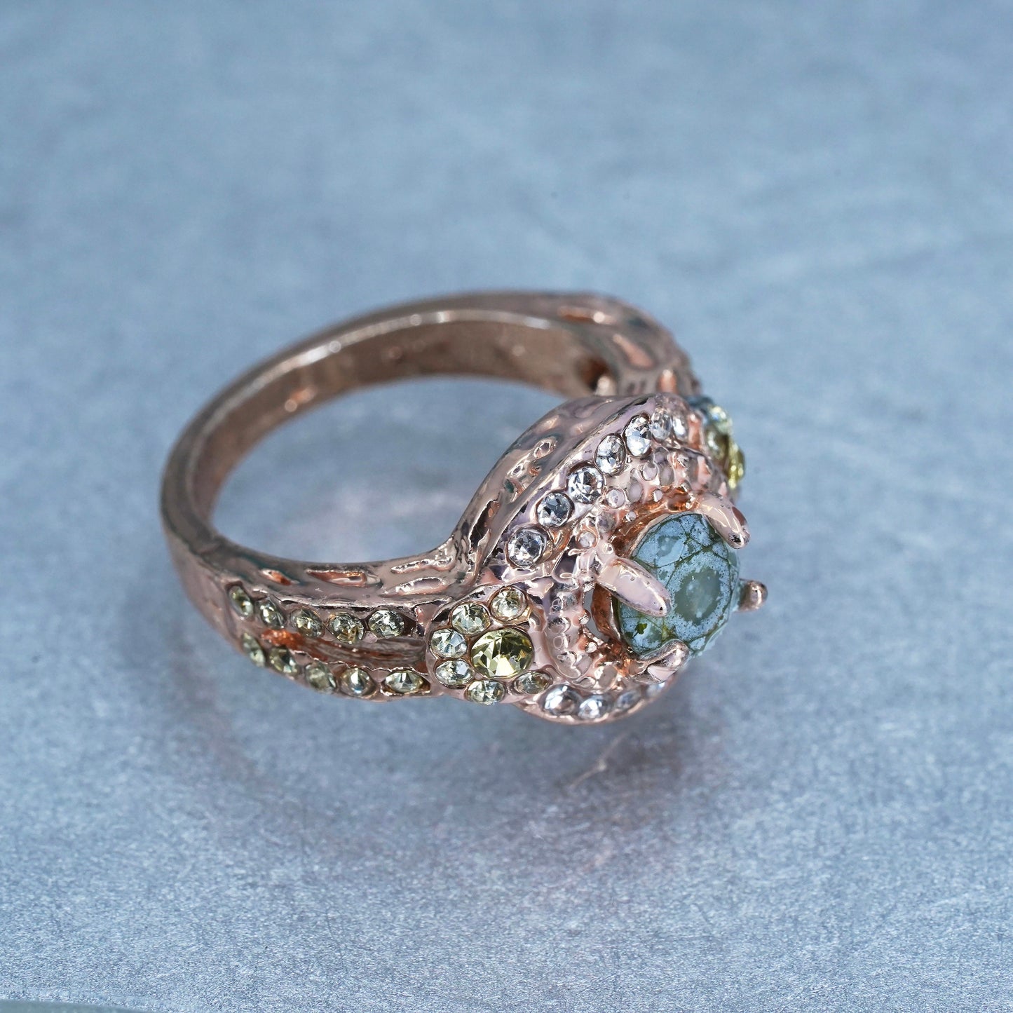 Size 5.25, vermeil rose gold over Sterling 925 silver band ring with cluster Cz