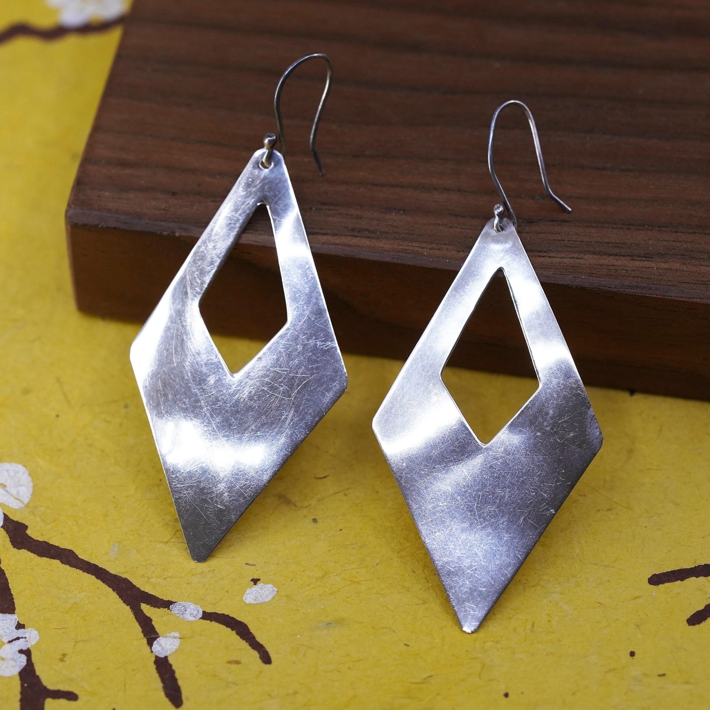 Vintage Sterling 925 silver handmade earrings with diamond shaped dangles