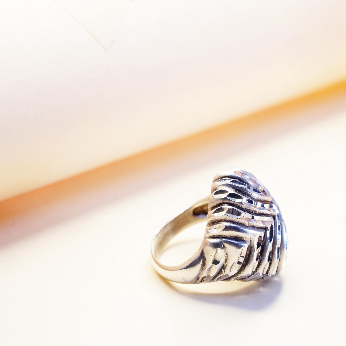 Size 6, ALA modernist sterling silver ribbed ring, textured 925 band, modernist