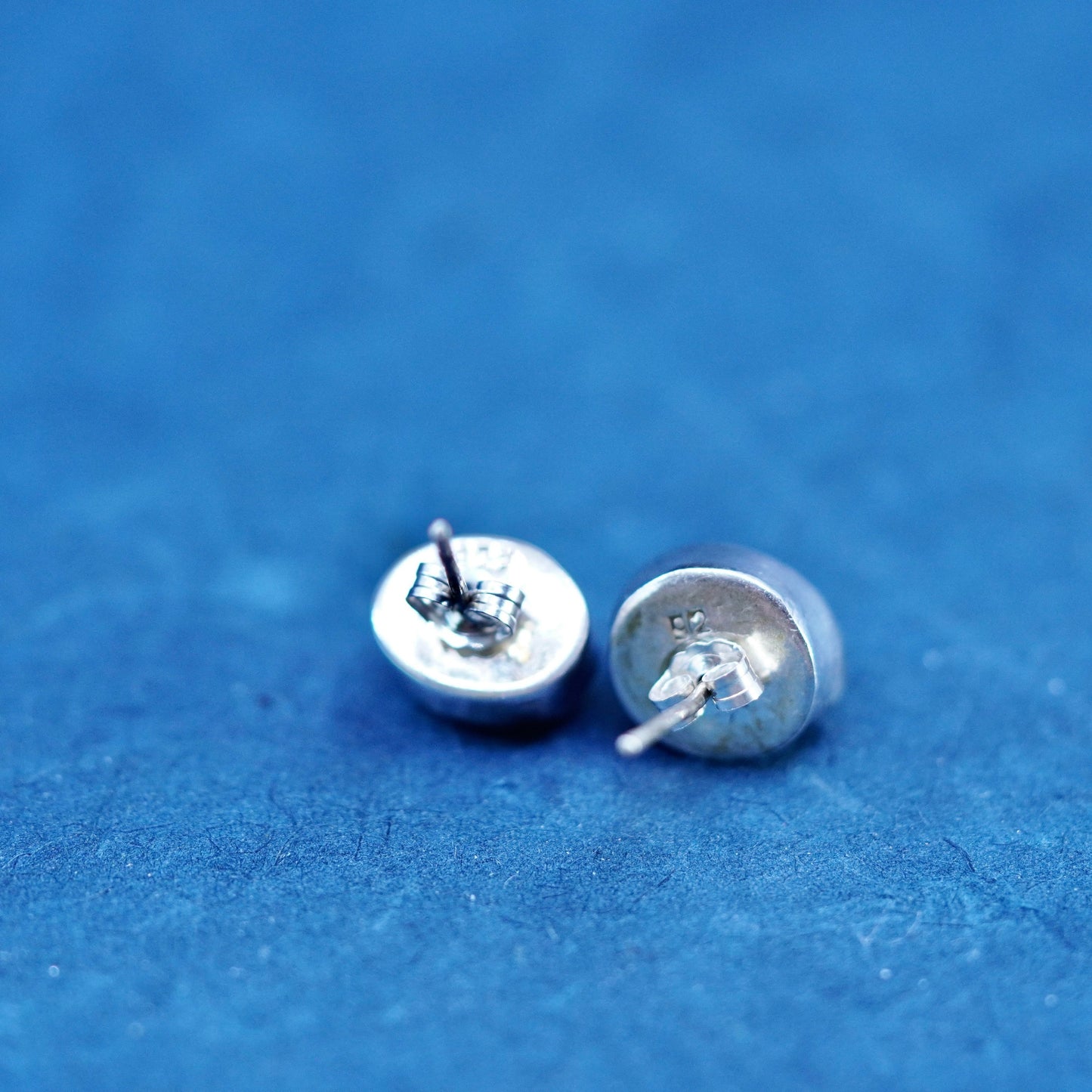 Vintage sterling silver handmade earrings, 925 oval studs with pearl