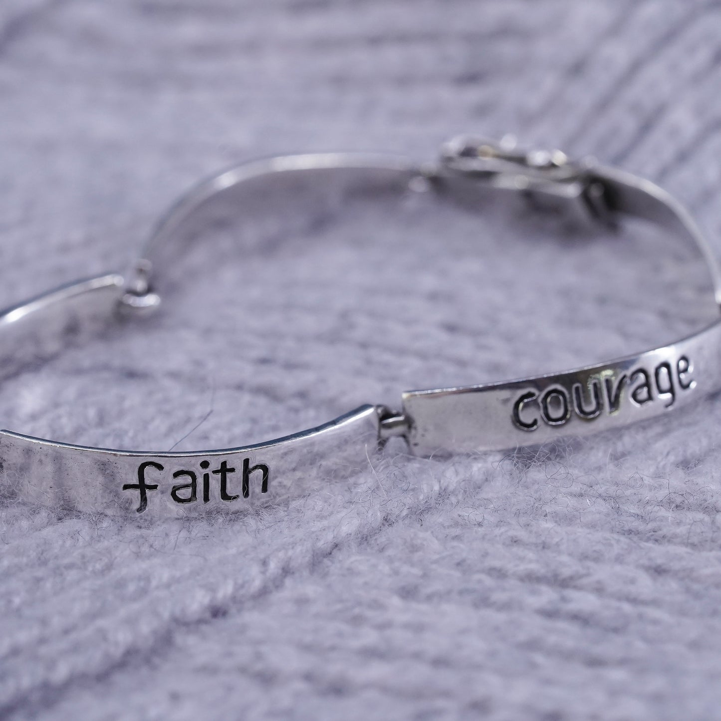 7.5", Sterling silver bracelet, 925 arched bar chain “ wisdom grace faith love”