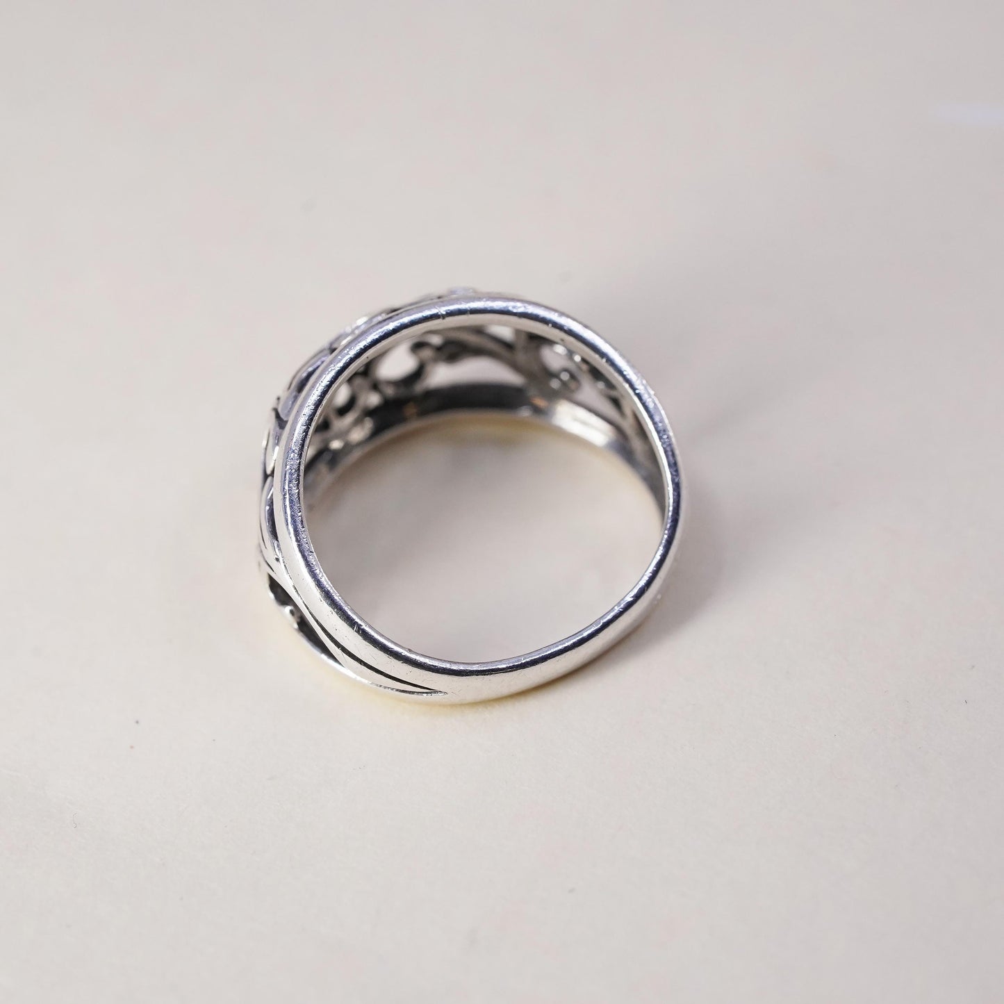 Size 4.5, Vintage sterling silver handmade filigree ring, 925 band