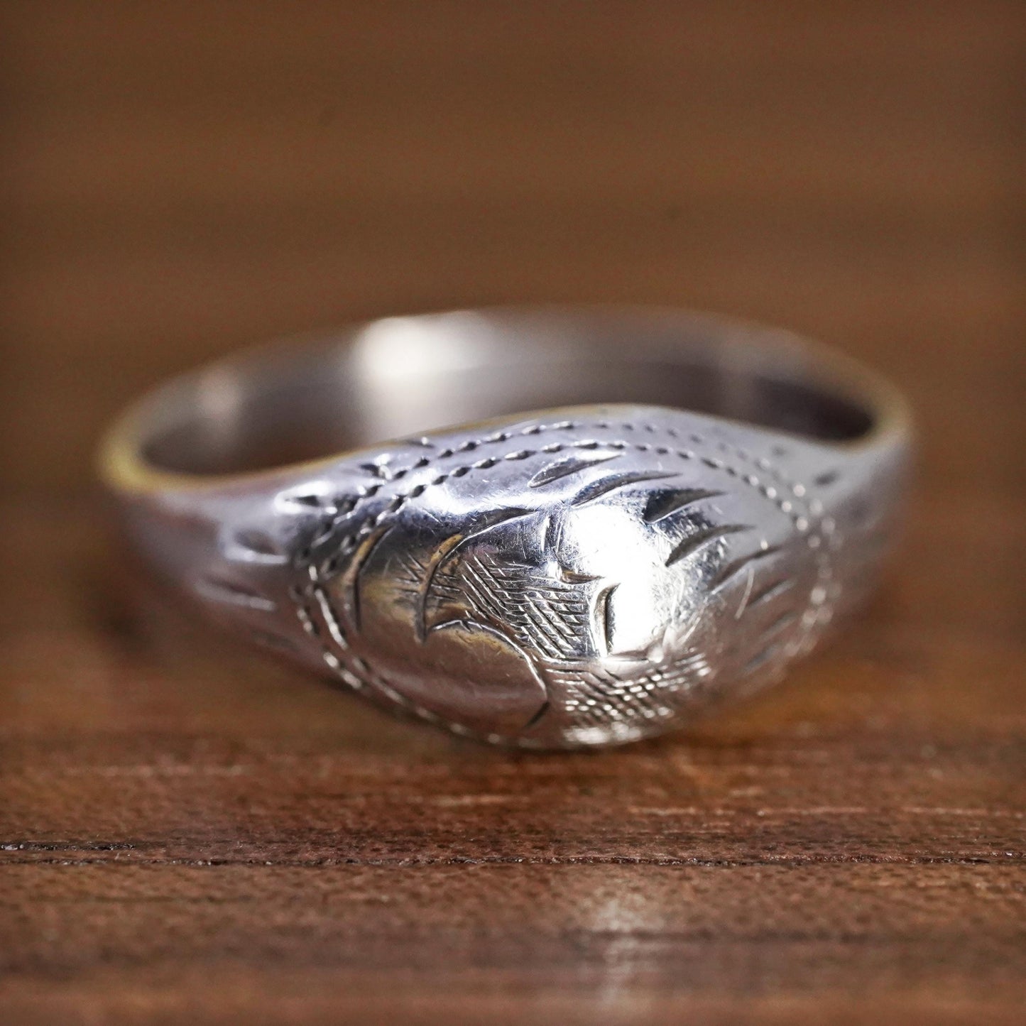 Size 4, vintage Sterling silver handmade ring, 925 textured band