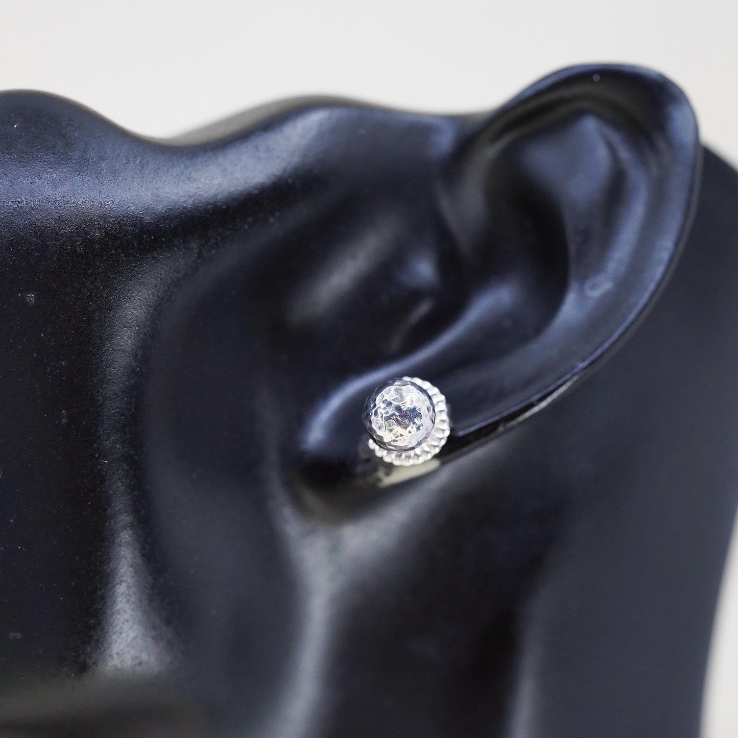 8mm, Vintage Jai sterling silver sphere studs, 925 hammered textured earrings