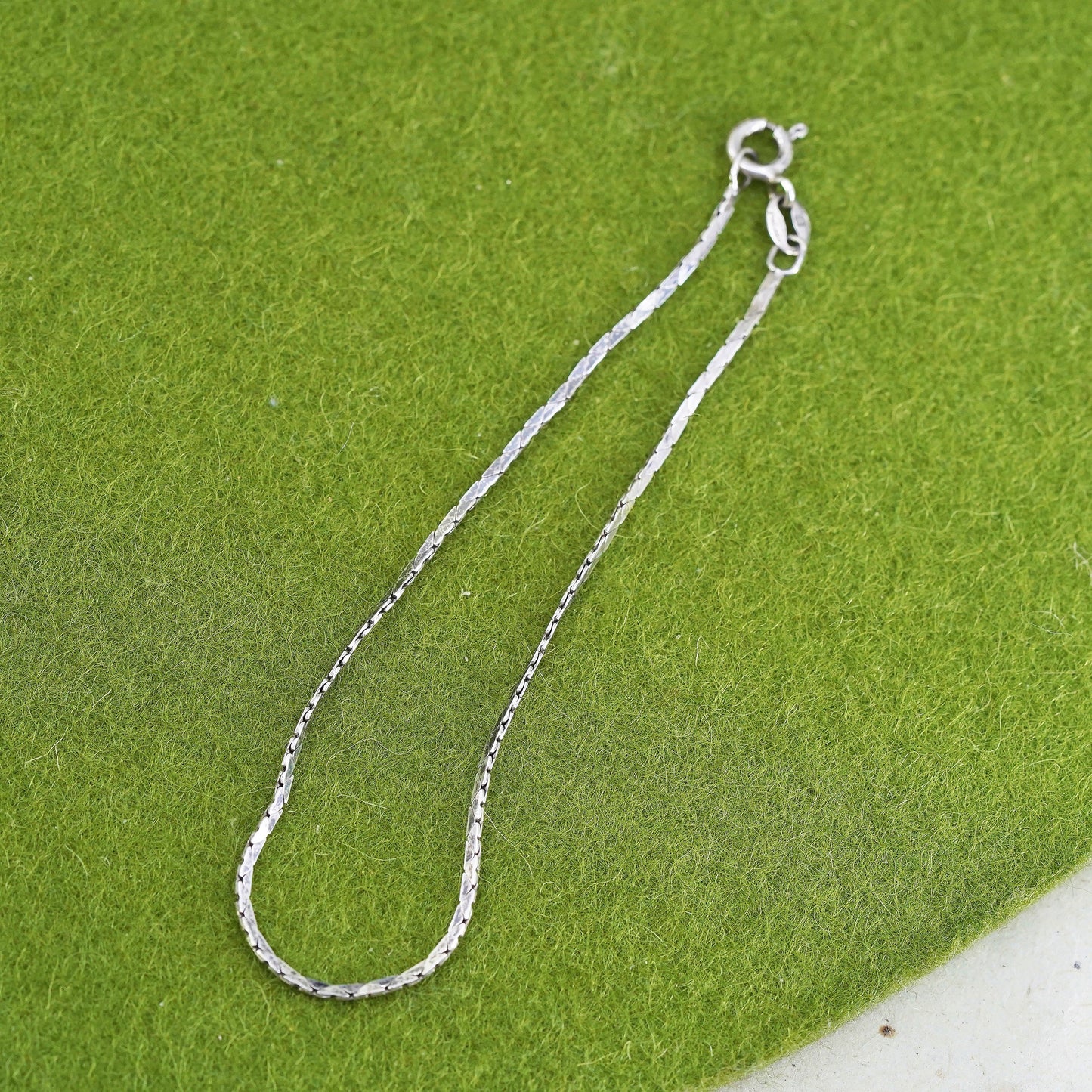 7.5", 1mm, Vintage sterling silver bracelet, Italy 925 square snake chain