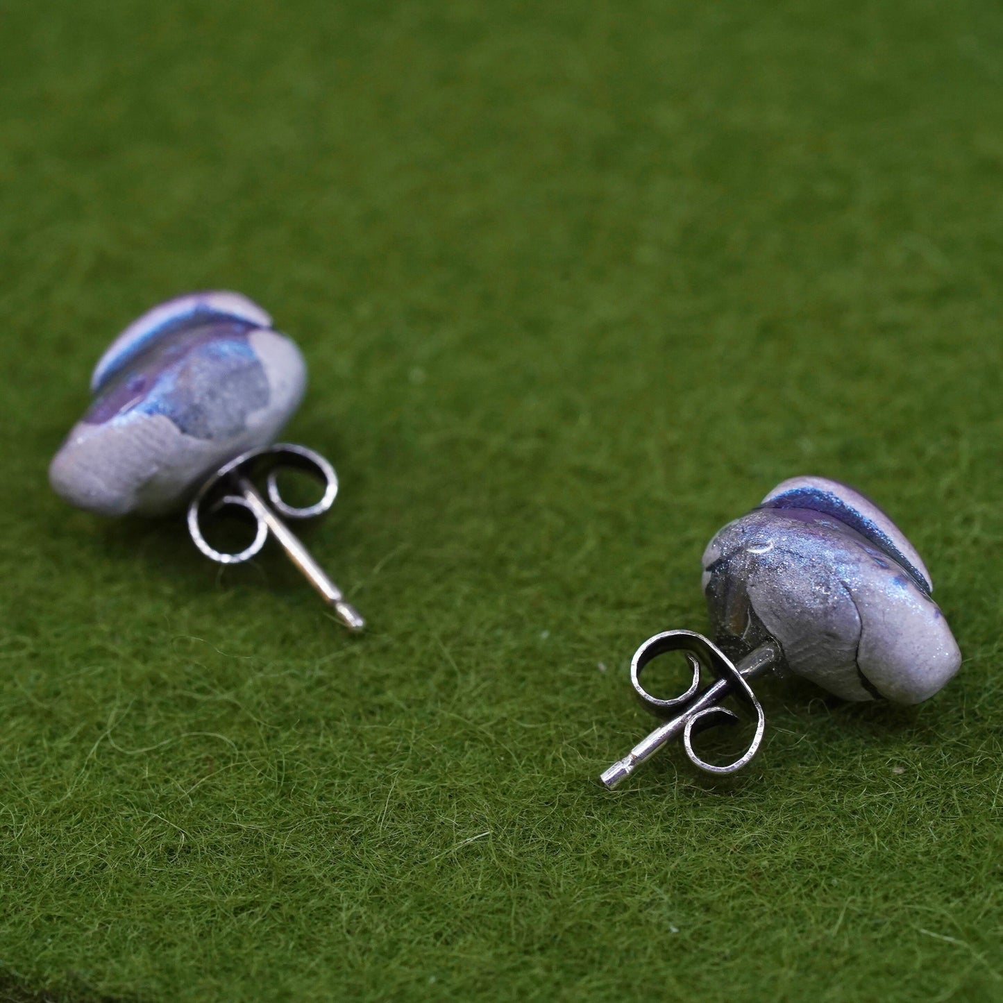 Vintage Sterling silver earrings, 925 studs with glittering resin purple nugget