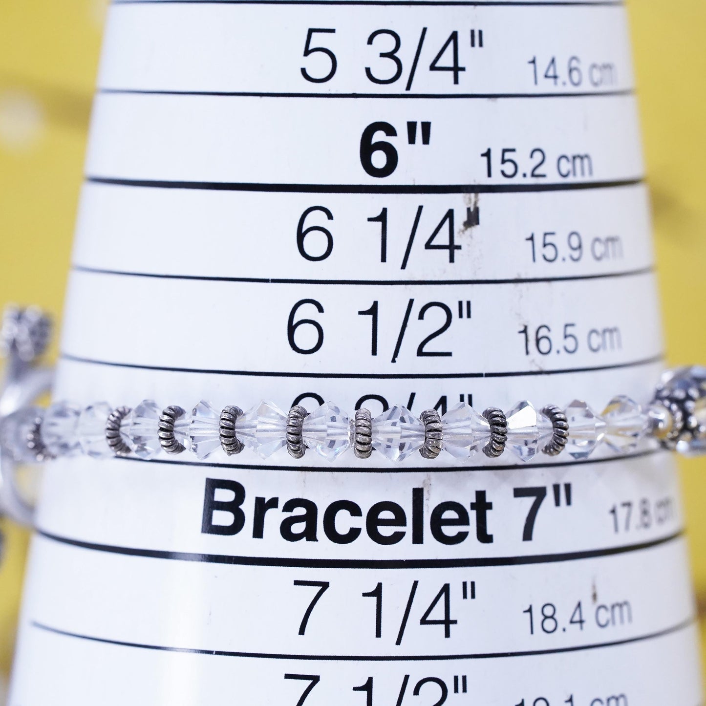 6.75”, MB Sterling silver bracelet, 925 beads with crystal and toggle closure