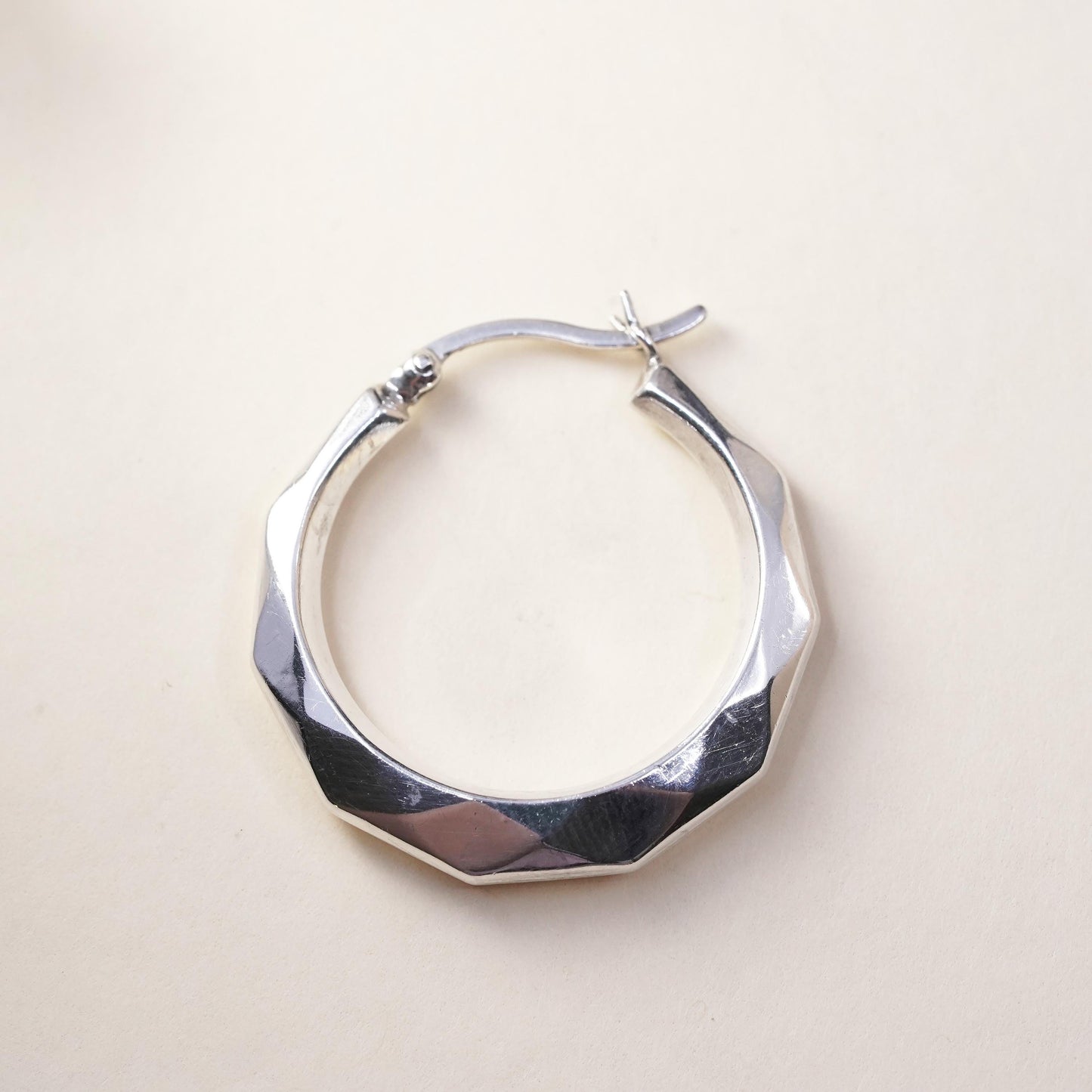 1", Vintage sterling silver loop single earring, primitive textured hoop