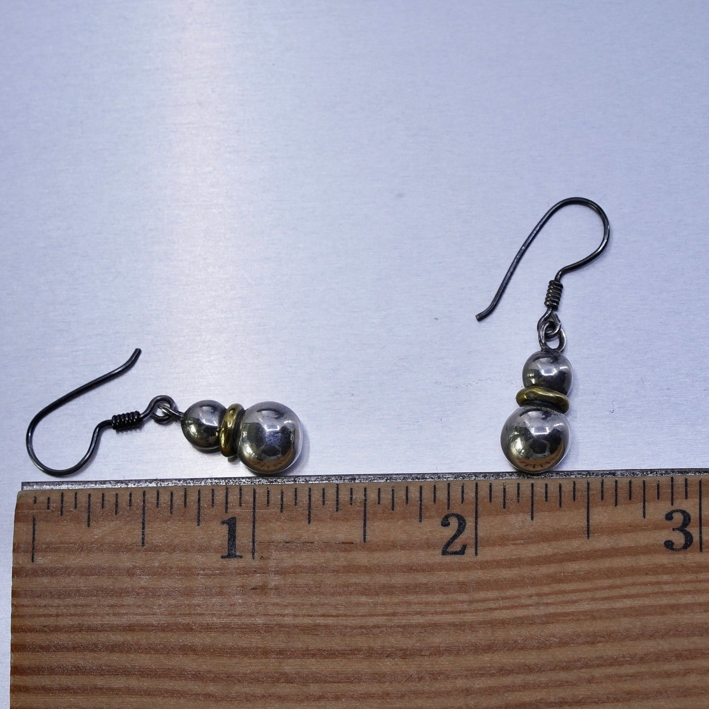 Vintage two tone Sterling 925 silver teardrop earrings with beads