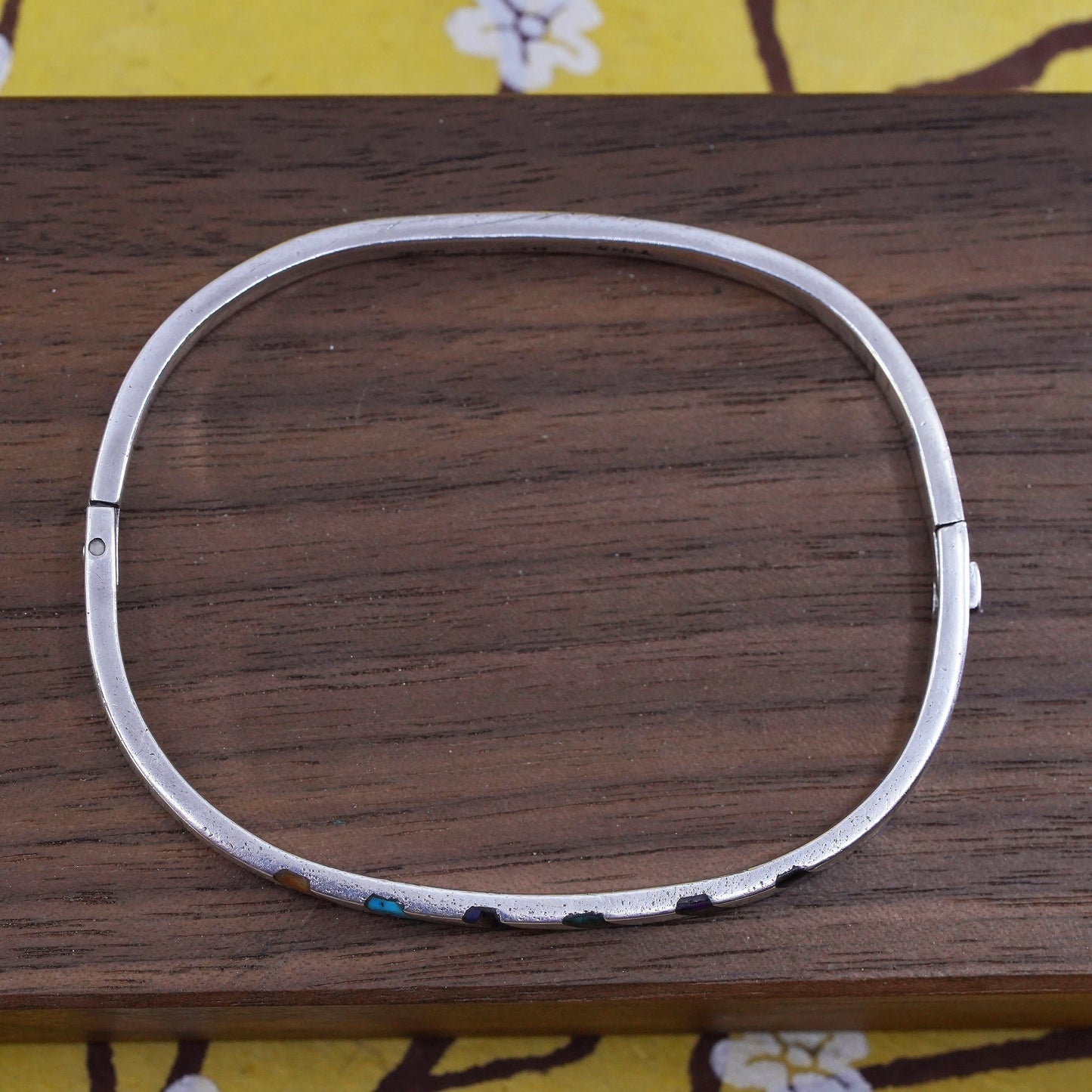 7”, Mexican Sterling silver bracelet, 925 bangle lapis turquoise tiger eye