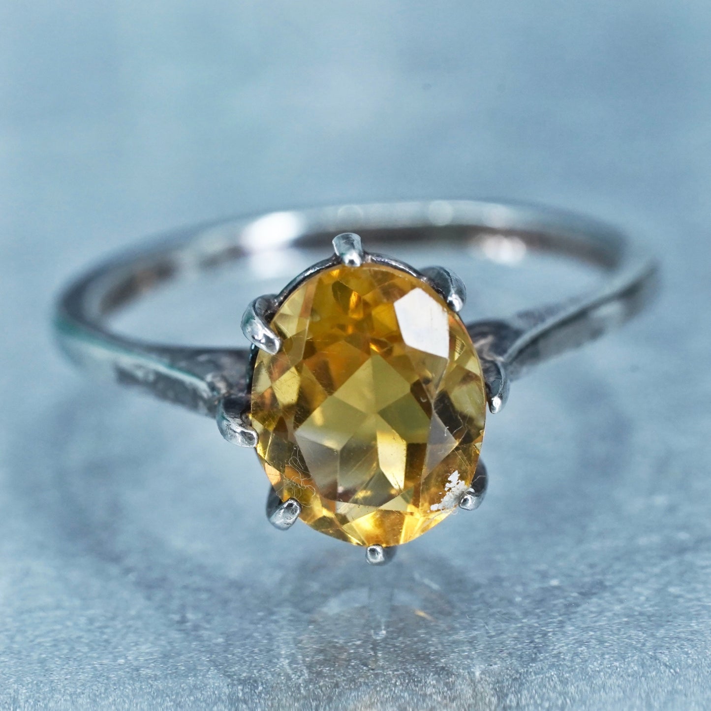 Size 8, vintage Sterling 925 silver handmade ring with oval citrine