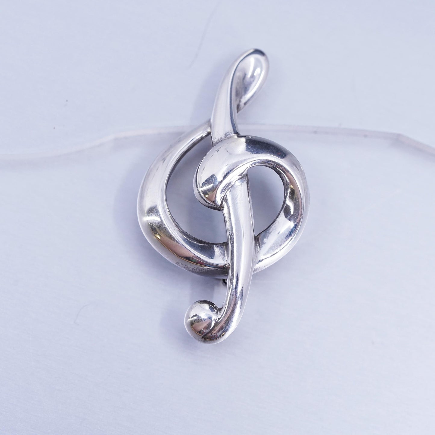 Vintage sterling silver handmade brooch, modern 925 music note symbol pin