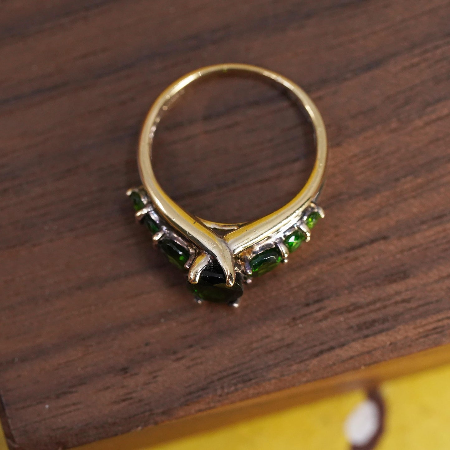 Size 7, vintage gold filled Sterling silver 925 statement ring cluster emerald