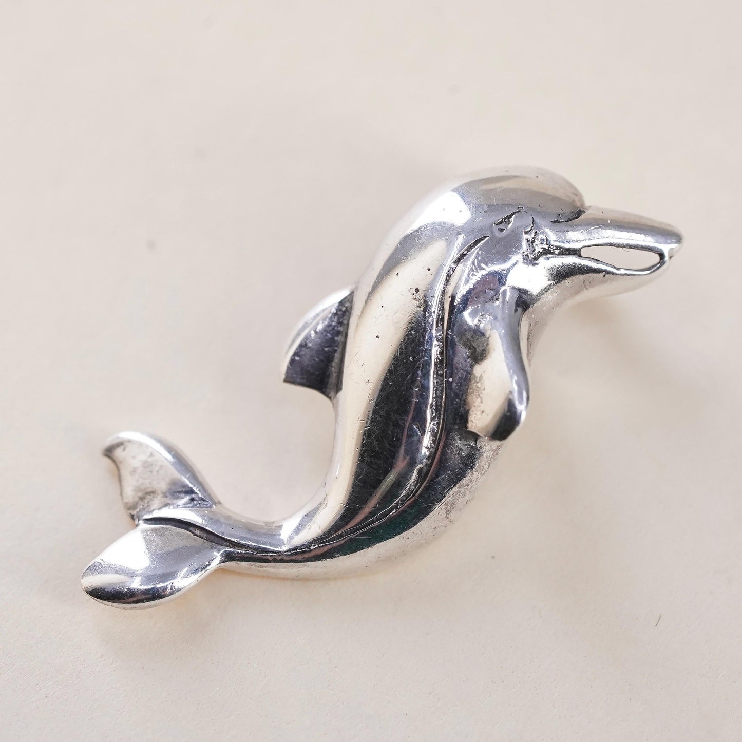 Vintage sterling silver dolphin pendant, 925 charm