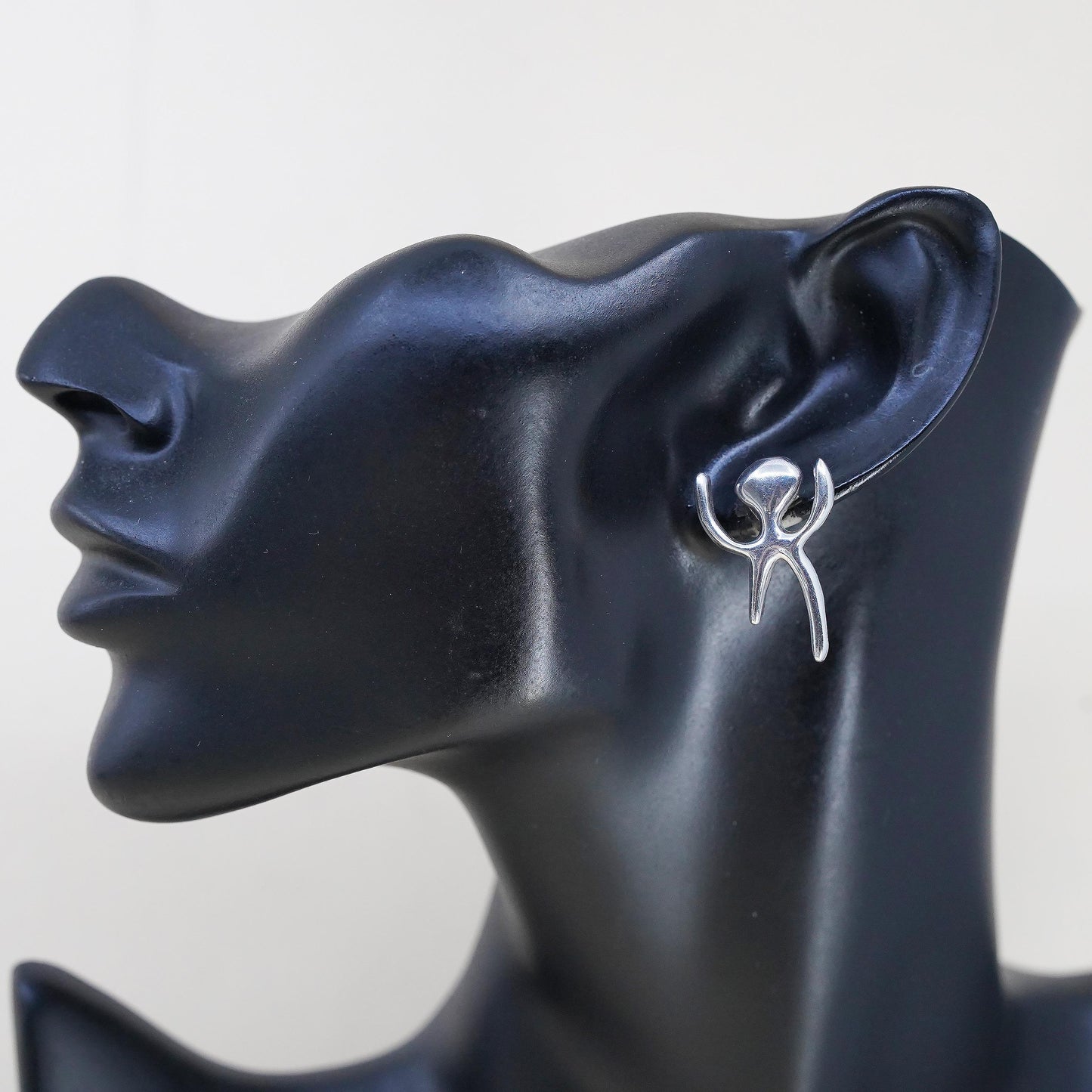 Vintage 950 Sterling Silver Abstract Figure Earrings, Artisan Sculptural Studs