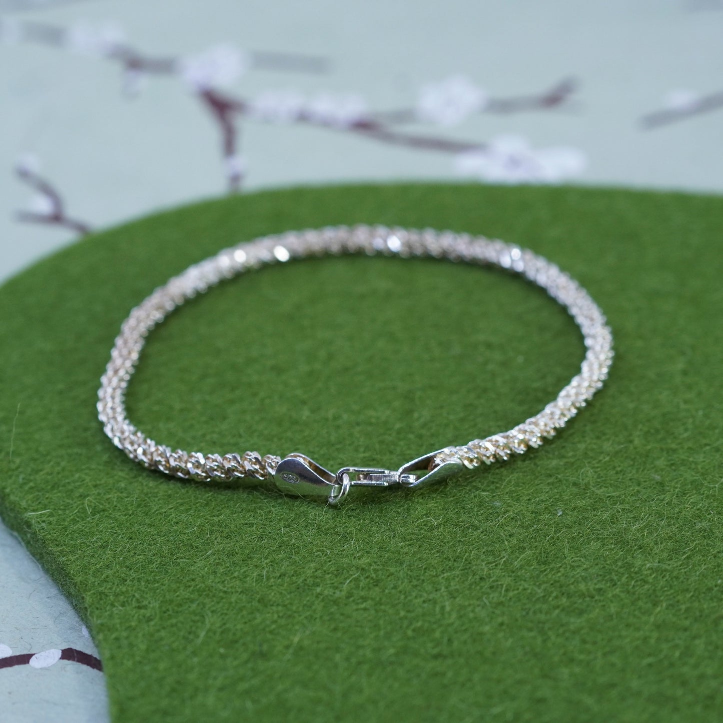 7.5”, 3mm, vintage Italy Sterling silver bracelet, 925 Twisted chain
