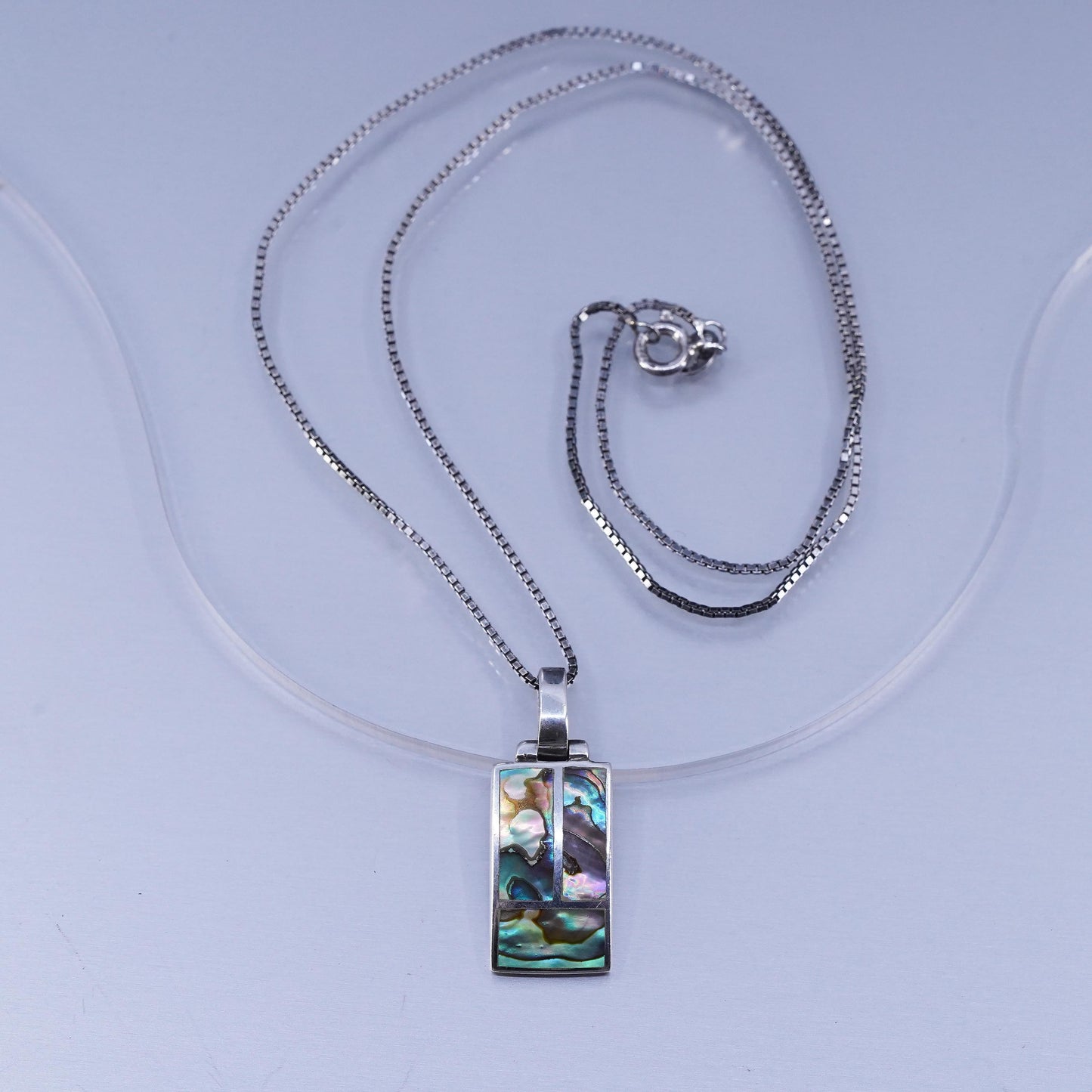 17+2” Sterling 925 silver Singapore rope chain necklace abalone shell pendant
