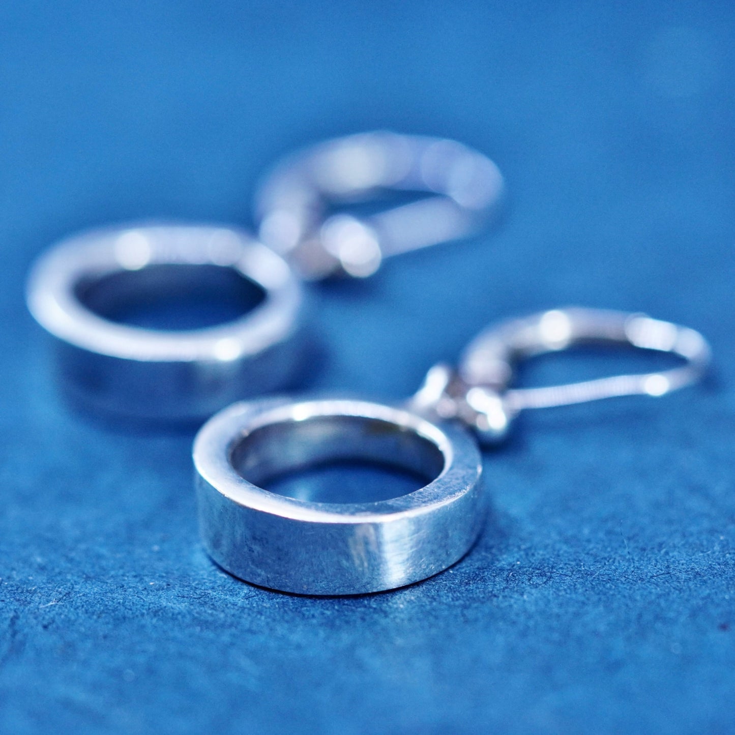 Vintage Barra Sterling Silver handmade Earrings. Hammered 925 circle dangles