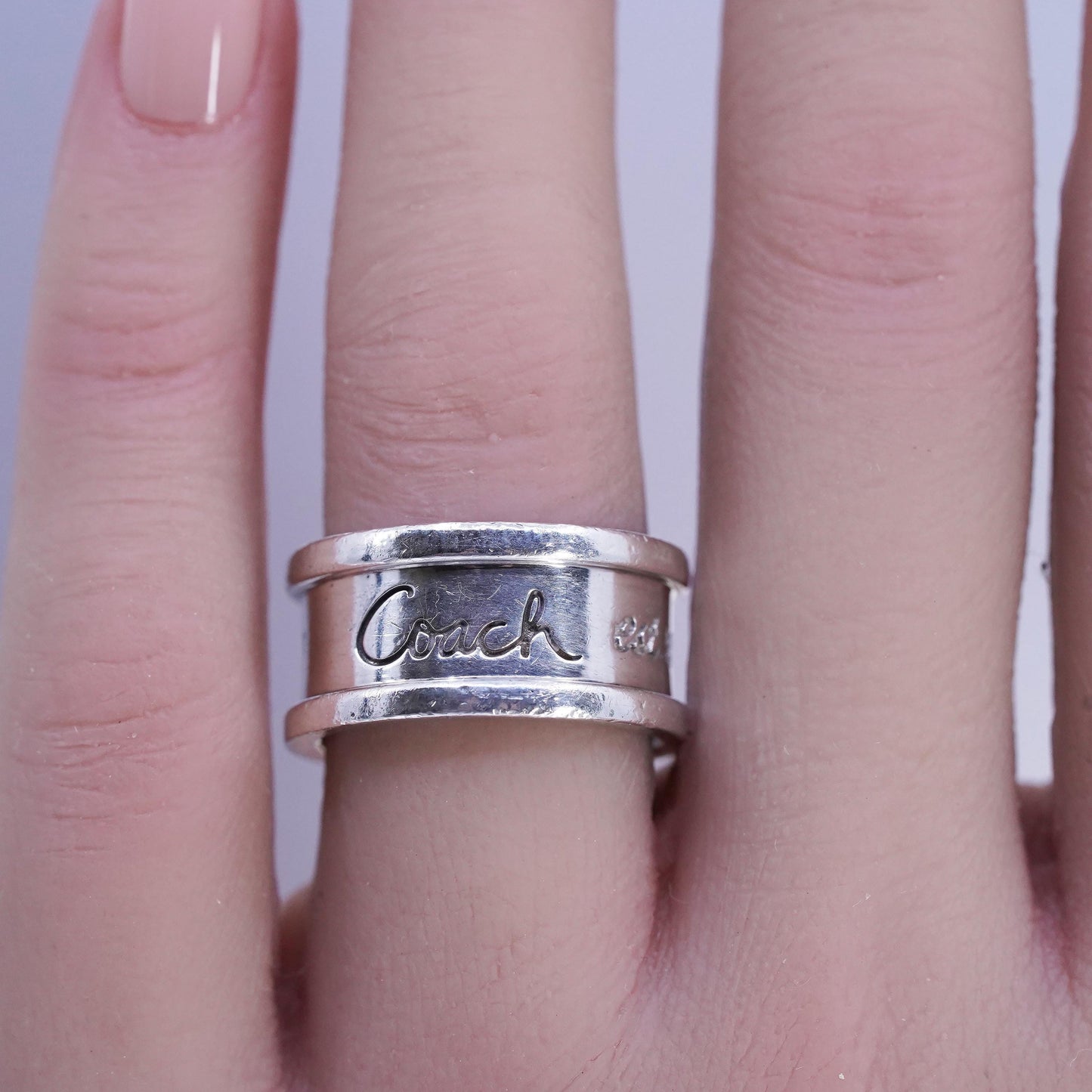 Size 6, vintage Coach Est 1941 Sterling 925 silver statement ring, band