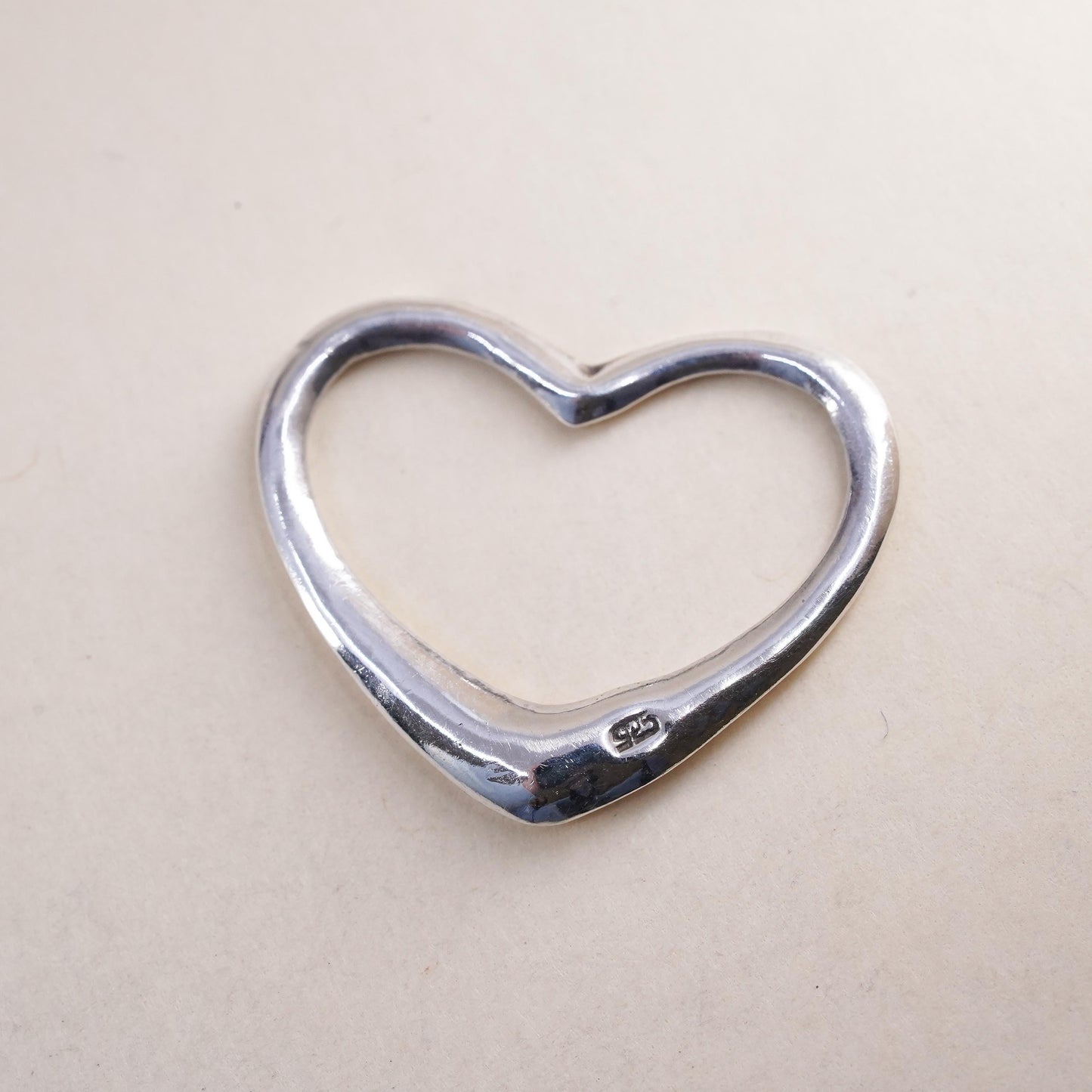 Vintage sterling silver heart shaped charm, 925 silver pendant
