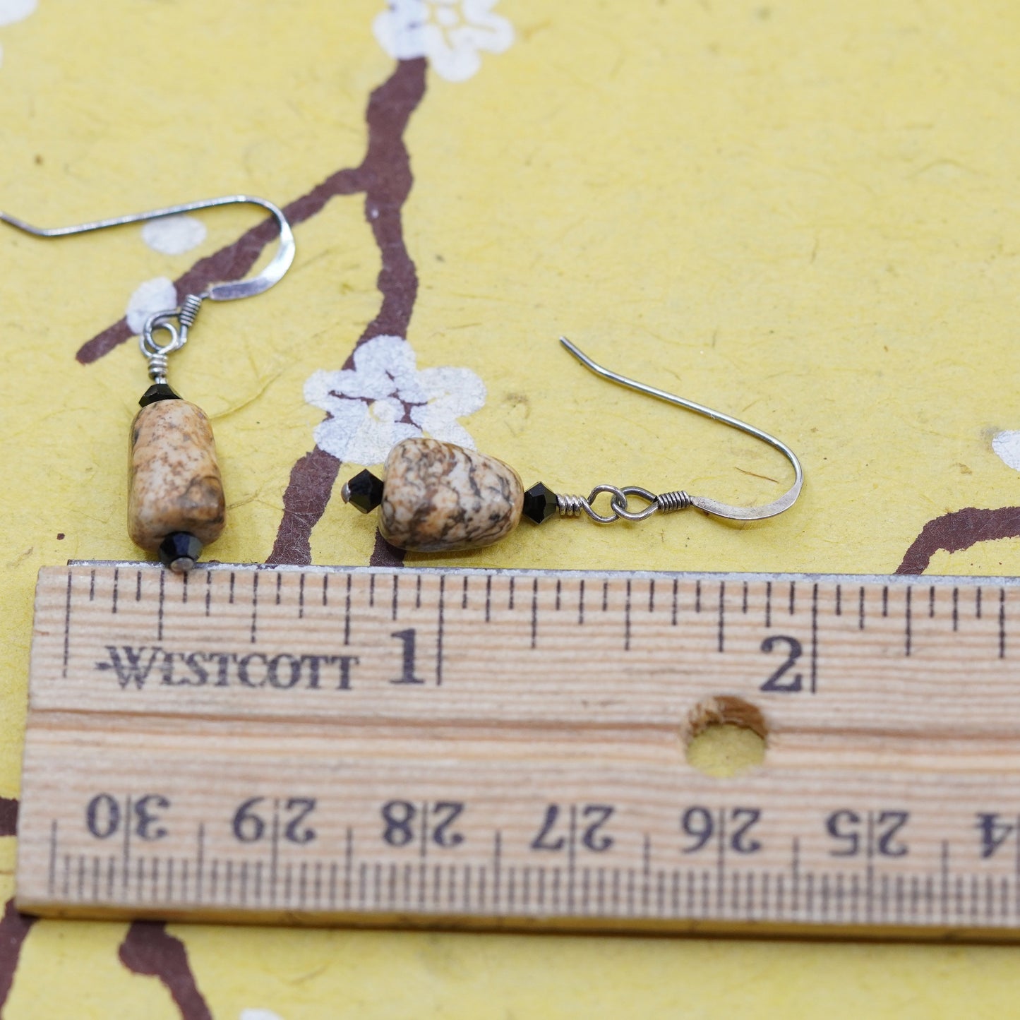 Vintage Sterling 925 silver handmade earrings dangles with jasper nugget
