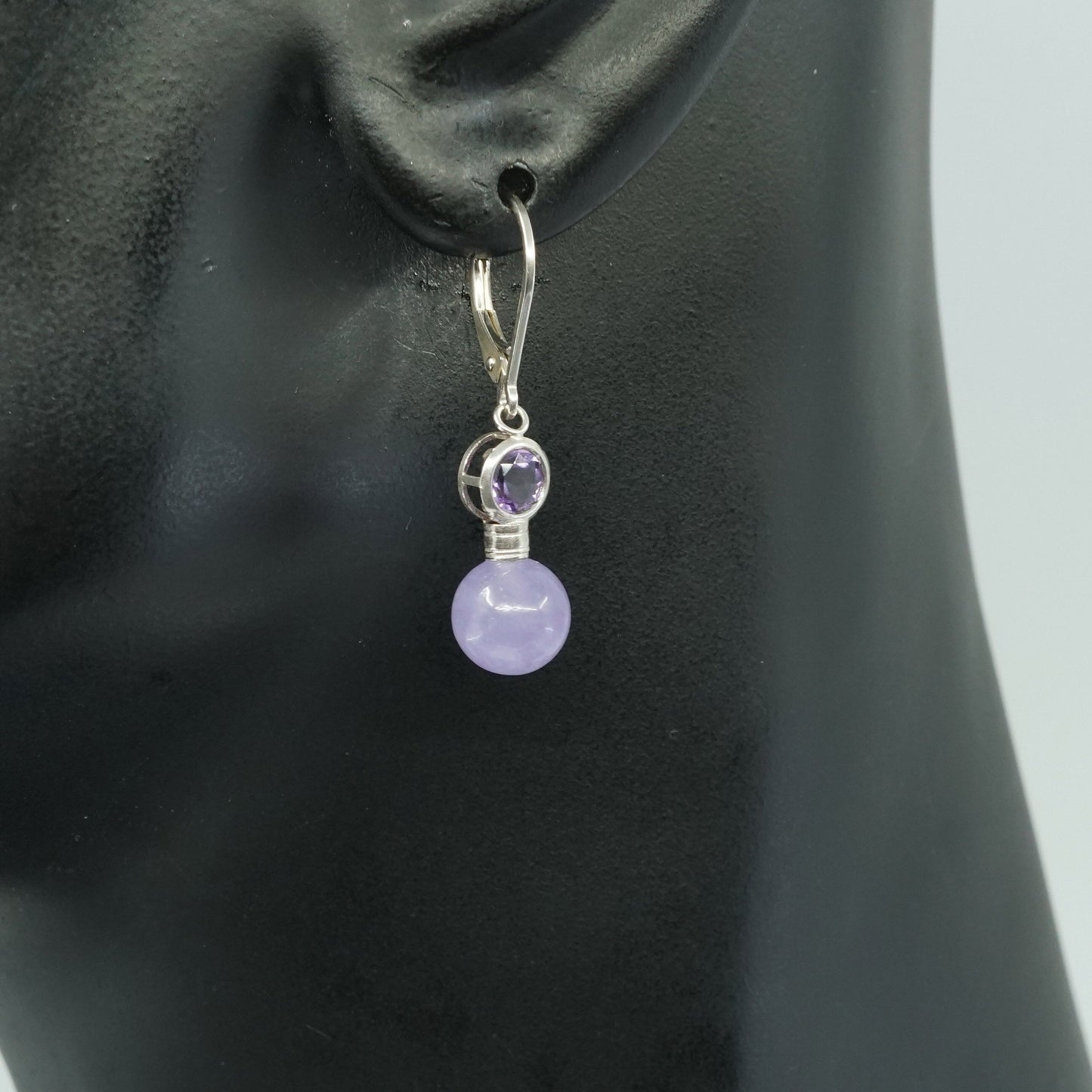 vtg sterling silver handmade earrings, 925 w/ bead amethyst dangles