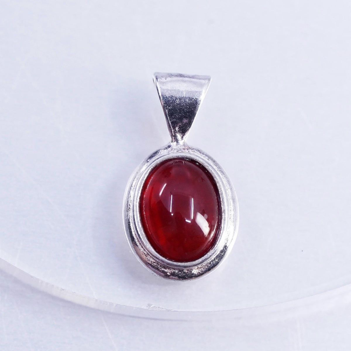 Vintage Sterling 925 Silver Handmade Oval Pendant with Carnelian