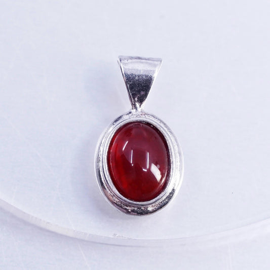 Vintage Sterling 925 Silver Handmade Oval Pendant with Carnelian