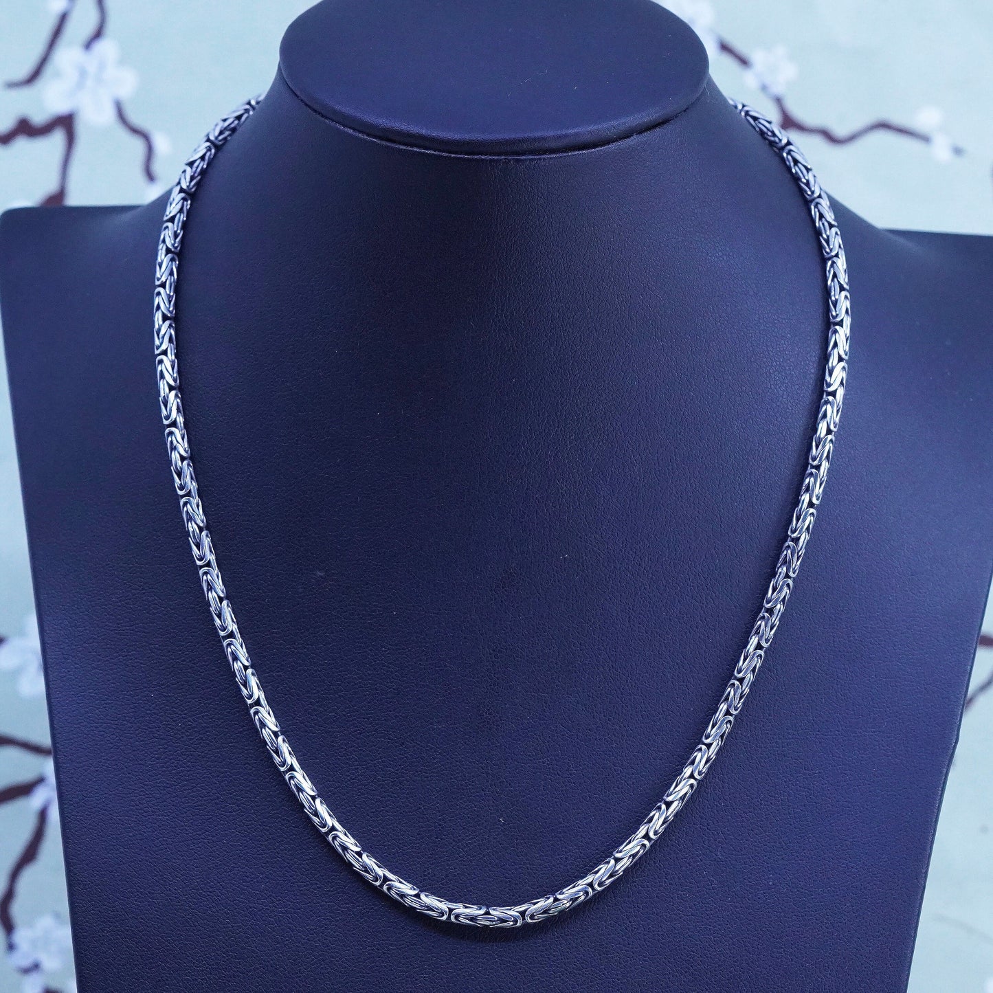 17", 4mm, vintage Sterling silver Birdcage chain, 925 Byzantine men’s necklace