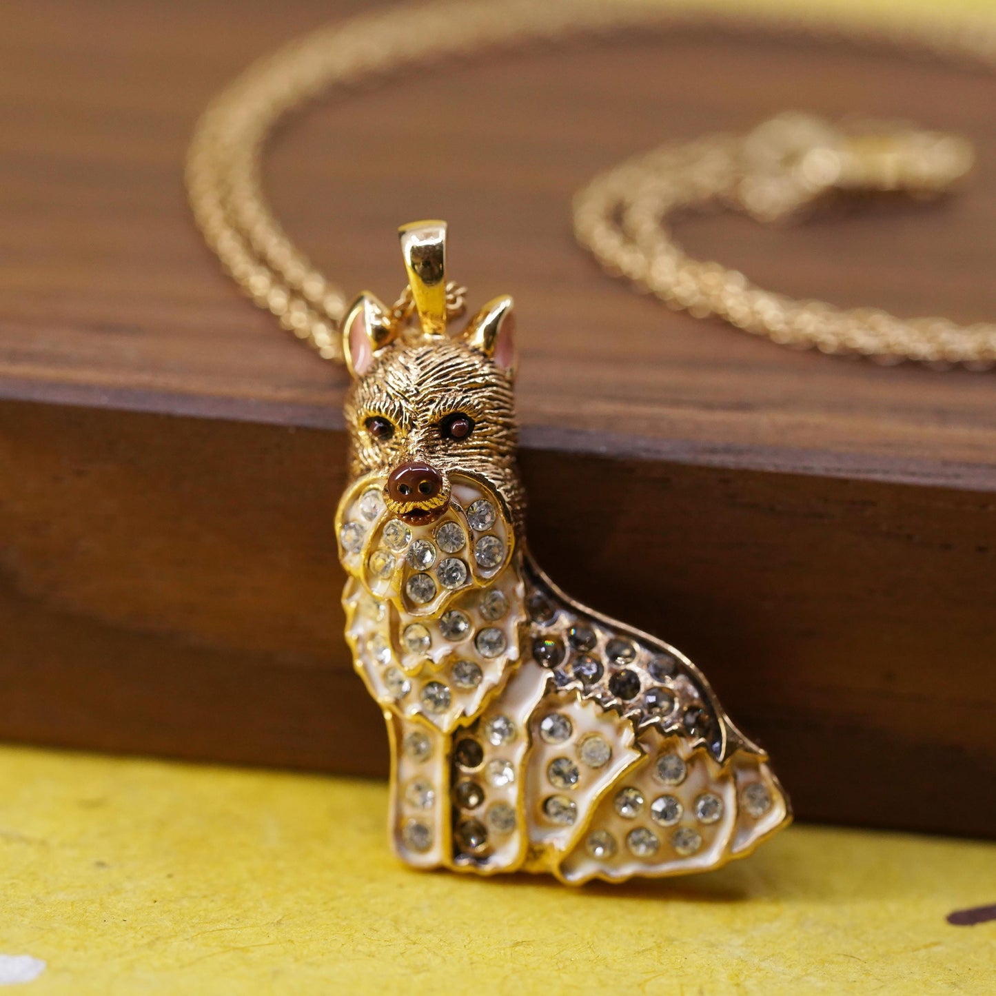 18” BGE vermeil yellow gold Sterling silver necklace, 925 Schnauzer dog pendant