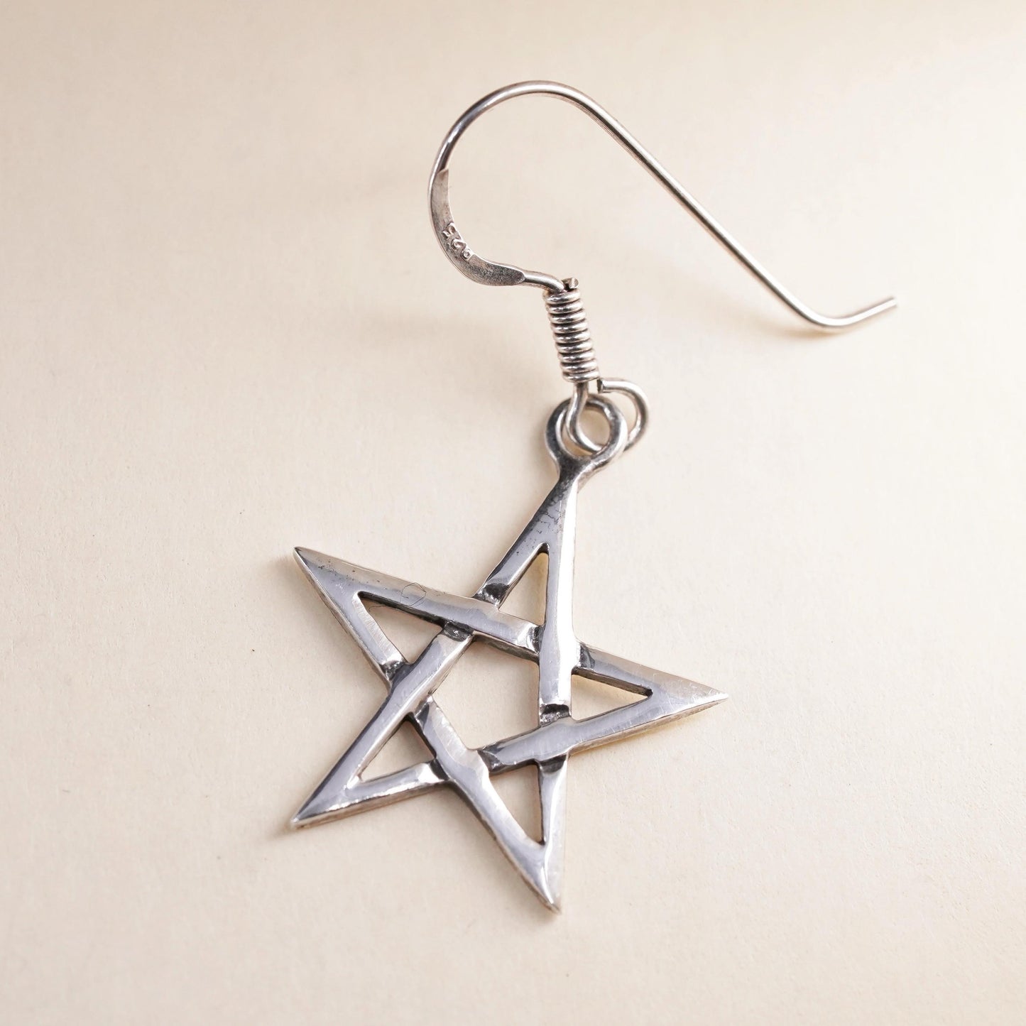 Vintage Sterling silver handmade pendant, 925 star single earring