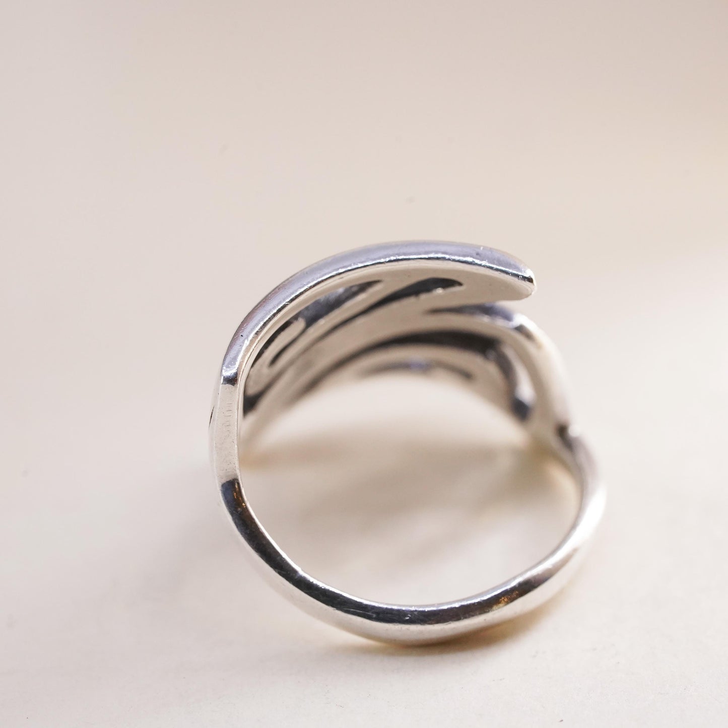 Size 4.25, vintage sterling silver handmade ring, 925 swirly Greek key band