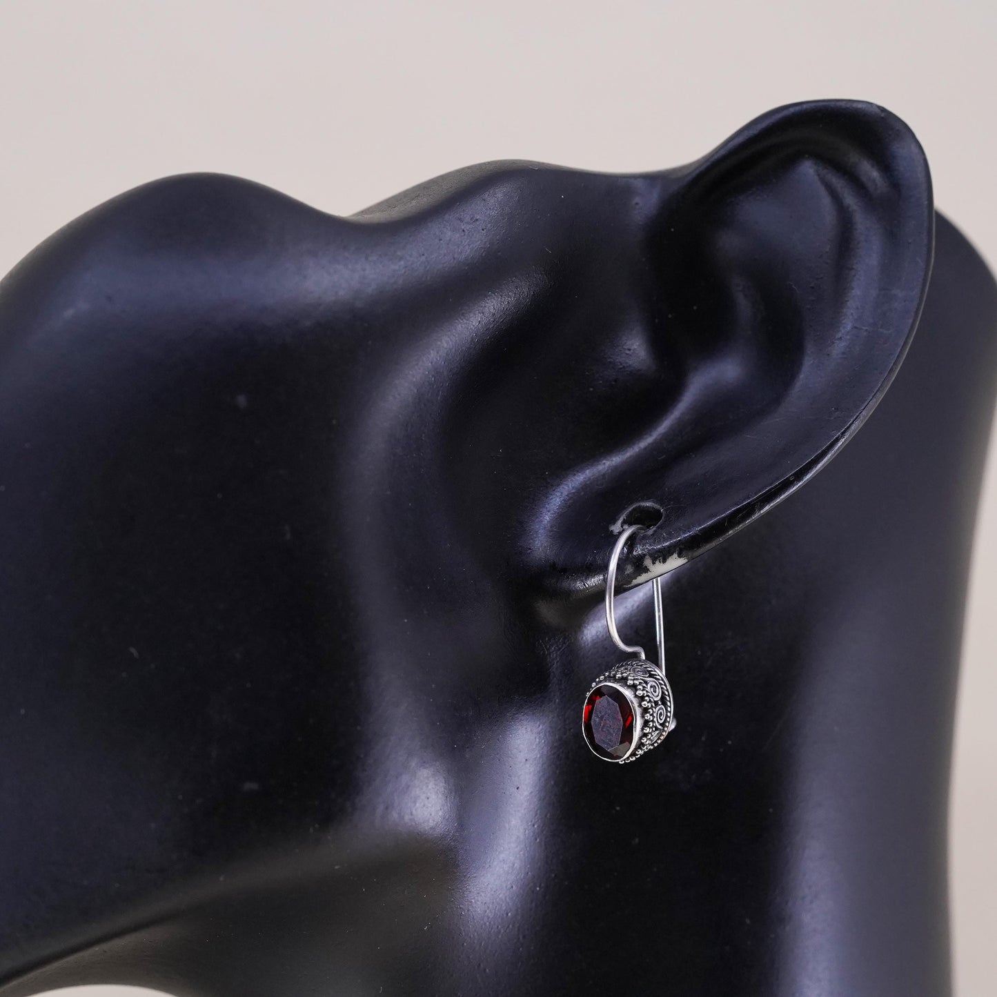 Vintage sterling silver 925 handmade earrings with garnet