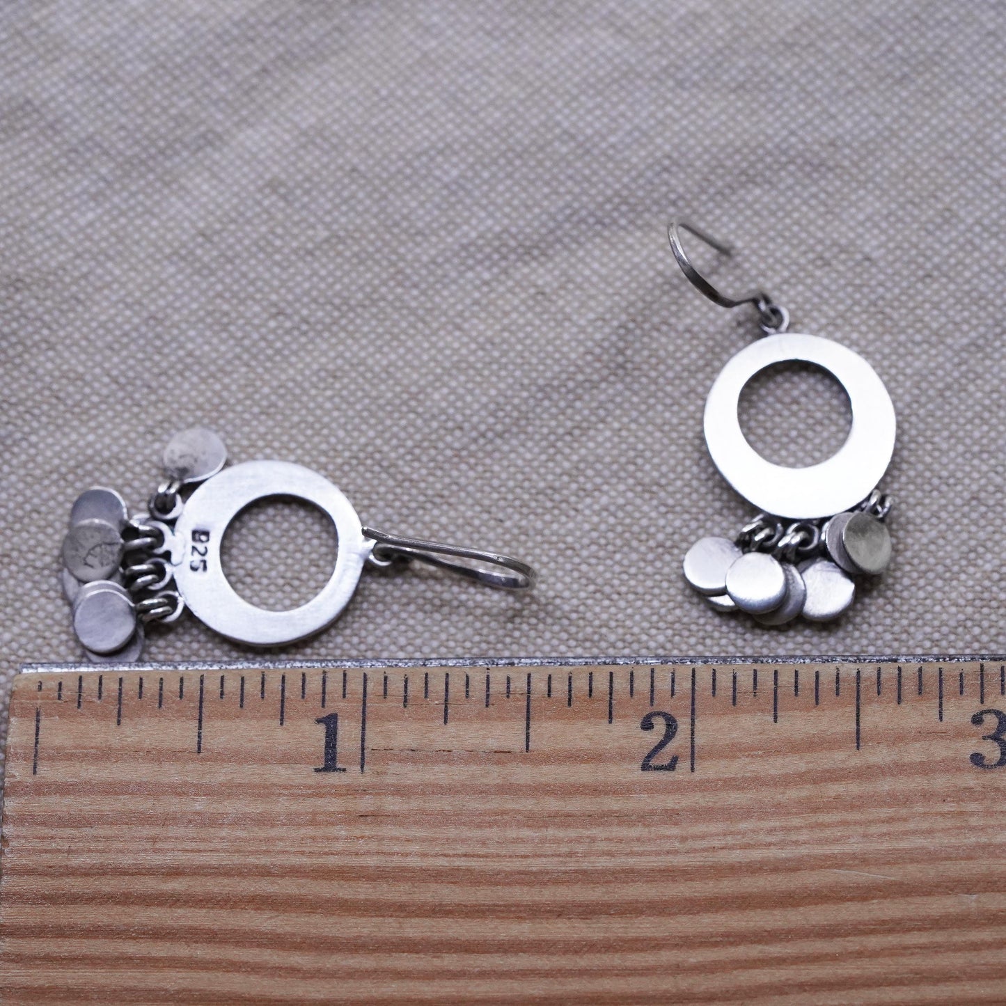 VTG matte Sterling silver handmade earrings, 925 circle dangle cluster discs