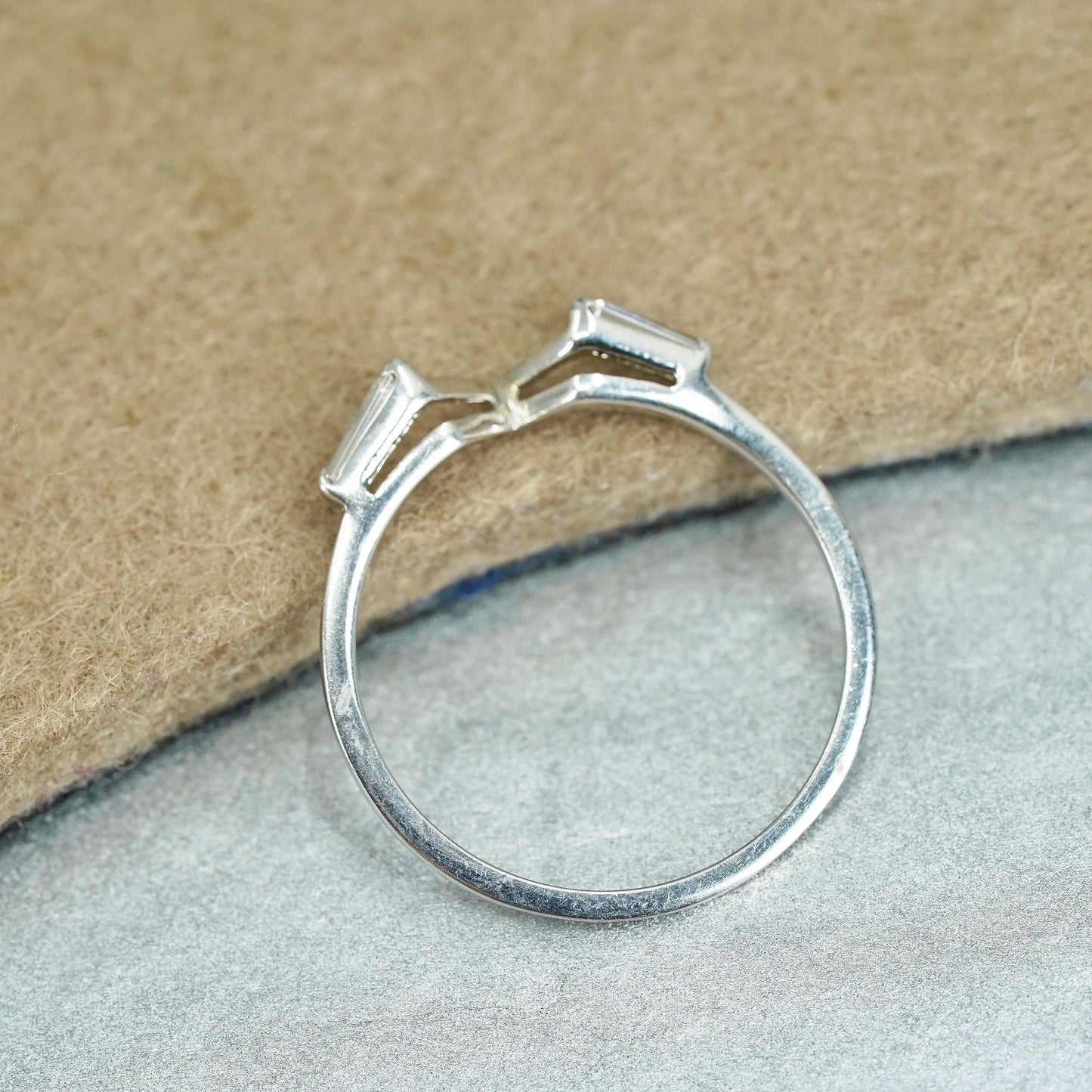 Size 10.25 vintage Sterling 925 silver engagement double ring with heart Cz