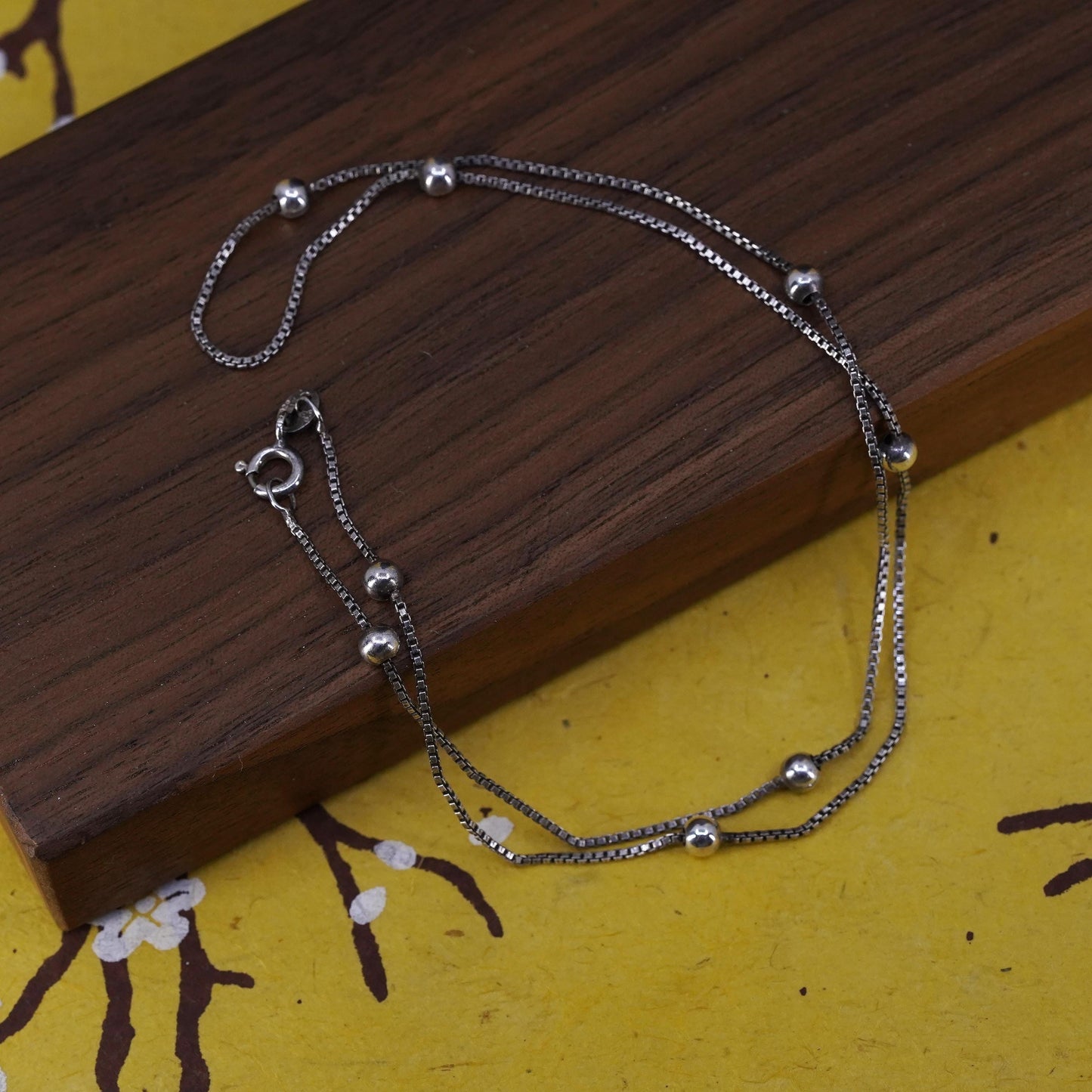 18" 1mm, vintage Sterling silver necklace, Italy 925 box chain with 3mm beads