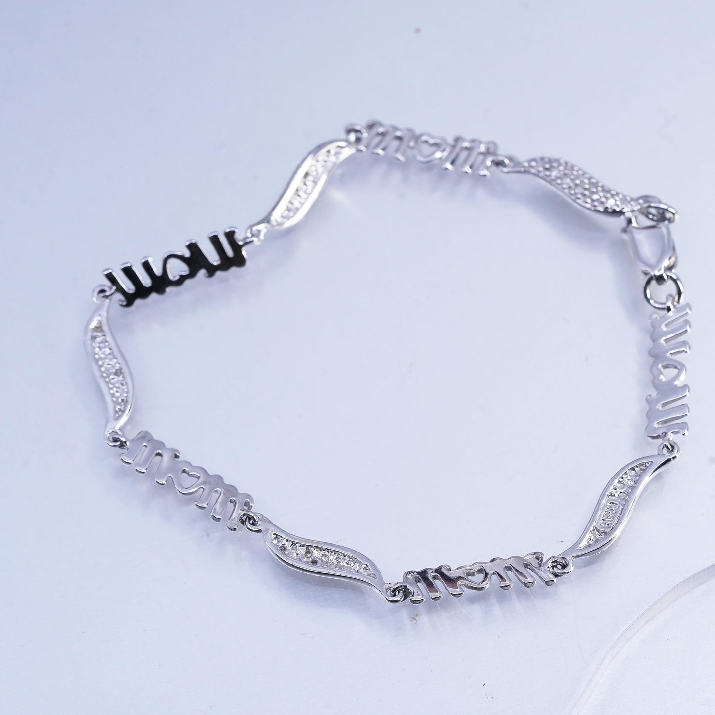7.25", vintage Sterling 925 silver bracelet, mom chain with cluster diamonds