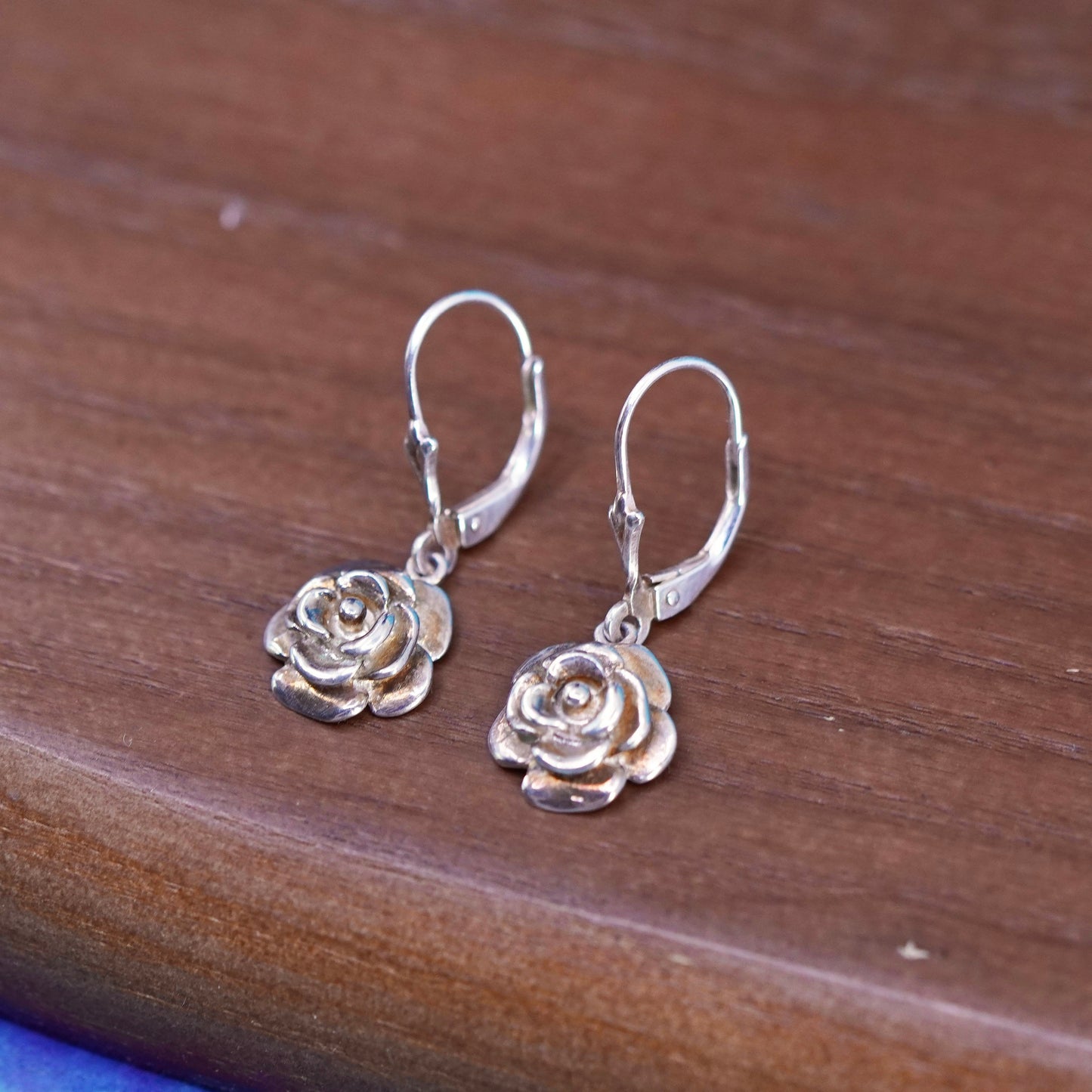 Vintage Sterling silver handmade earrings, 925 flower drops
