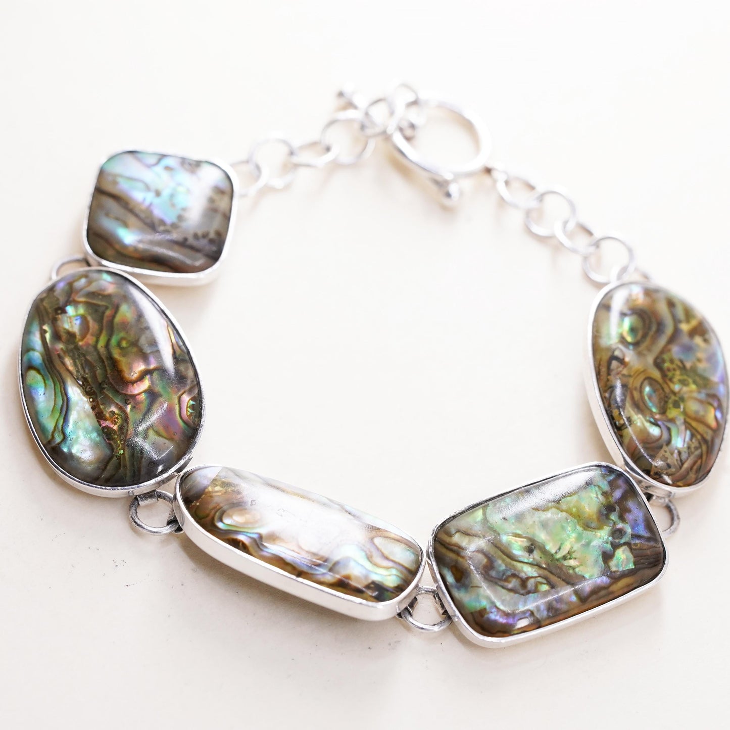7”, vintage LUC sterling silver 925 bracelet with abalone and toggle closure