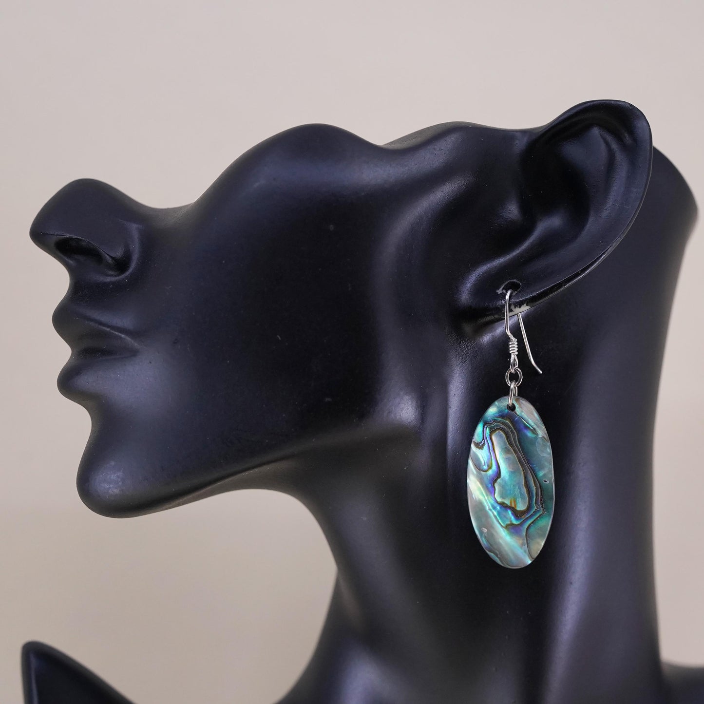 Vintage Mexico sterling 925 silver handmade teardrop earrings with abalone