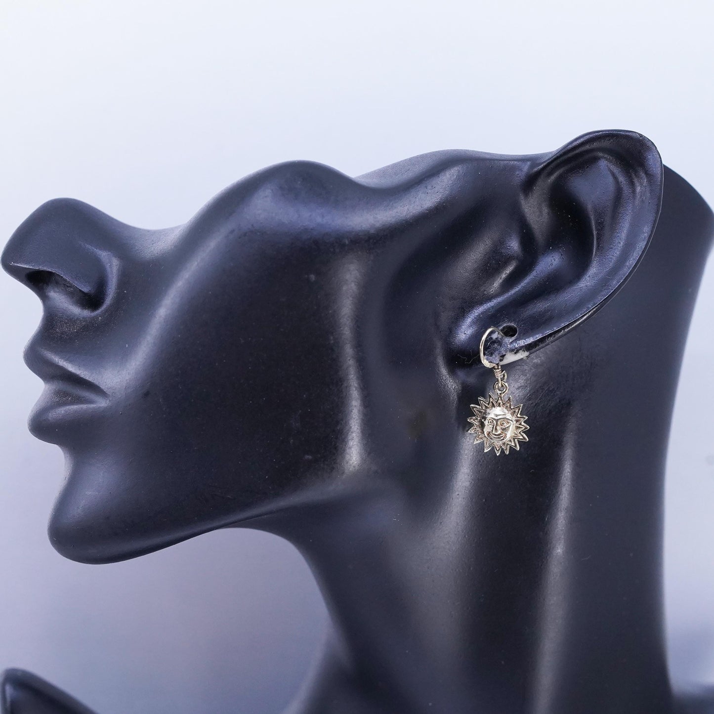 Vintage vermeil gold plated Sterling 925 Silver Handmade Sun Face Earrings