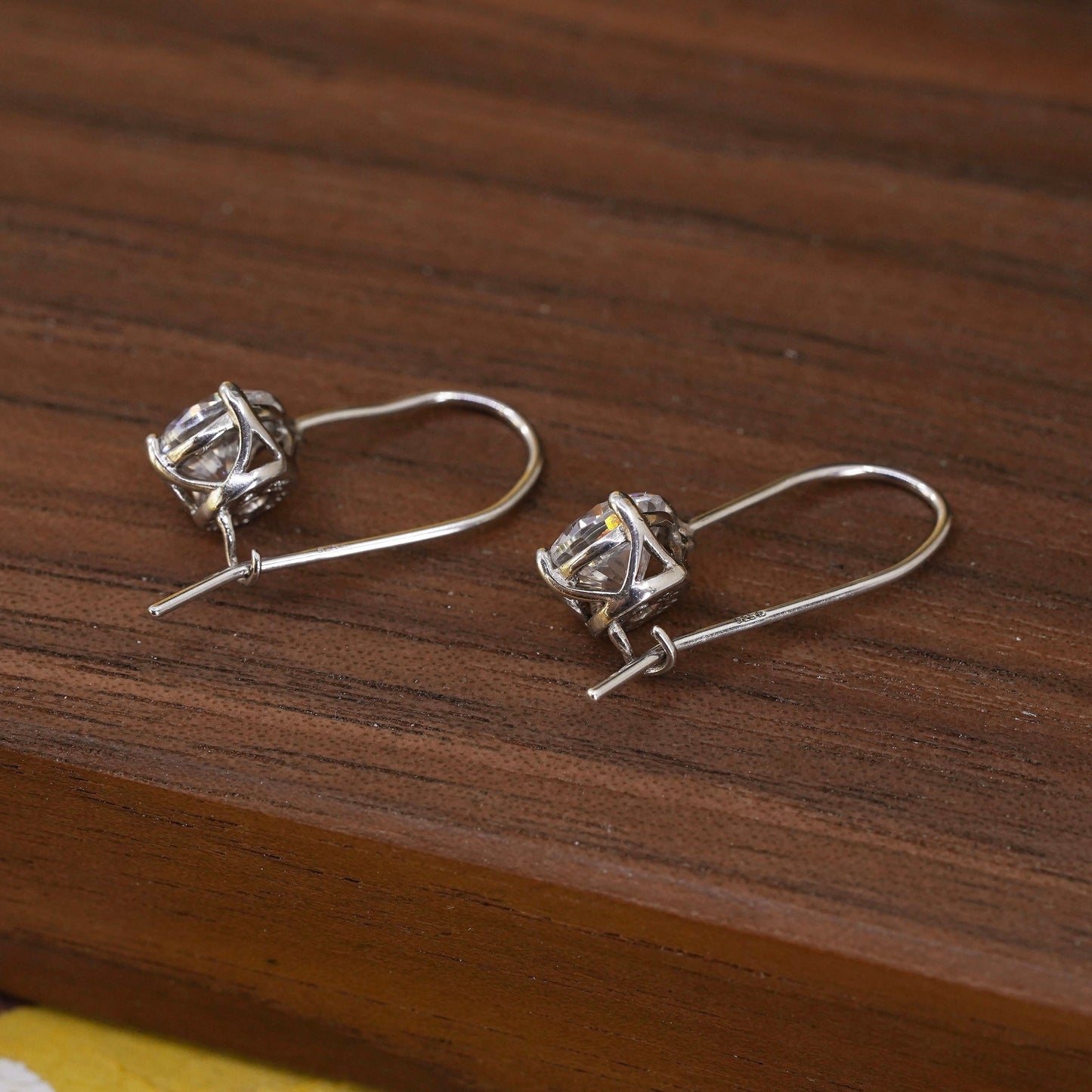Vintage Sterling 925 silver handmade earrings with circle cut CZ