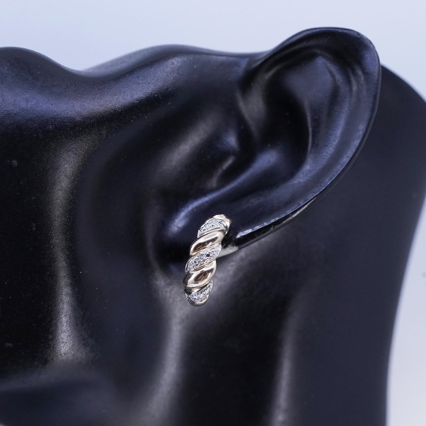 0.75", vermeil gold plated Sterling silver earrings, 925 huggie studs diamonds