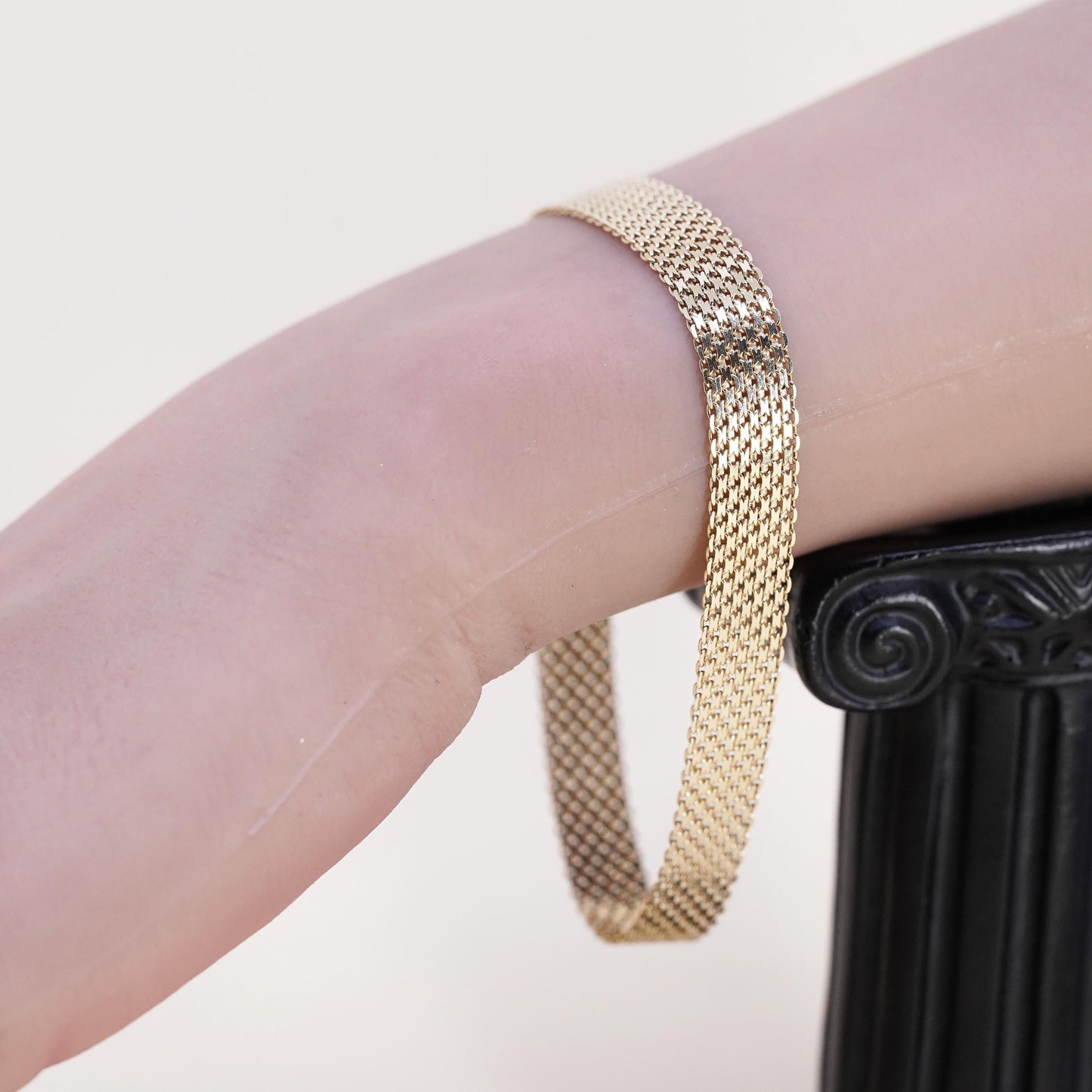 8", Vintage vermeil gold over Sterling silver flatten curb bracelet, 925 chain